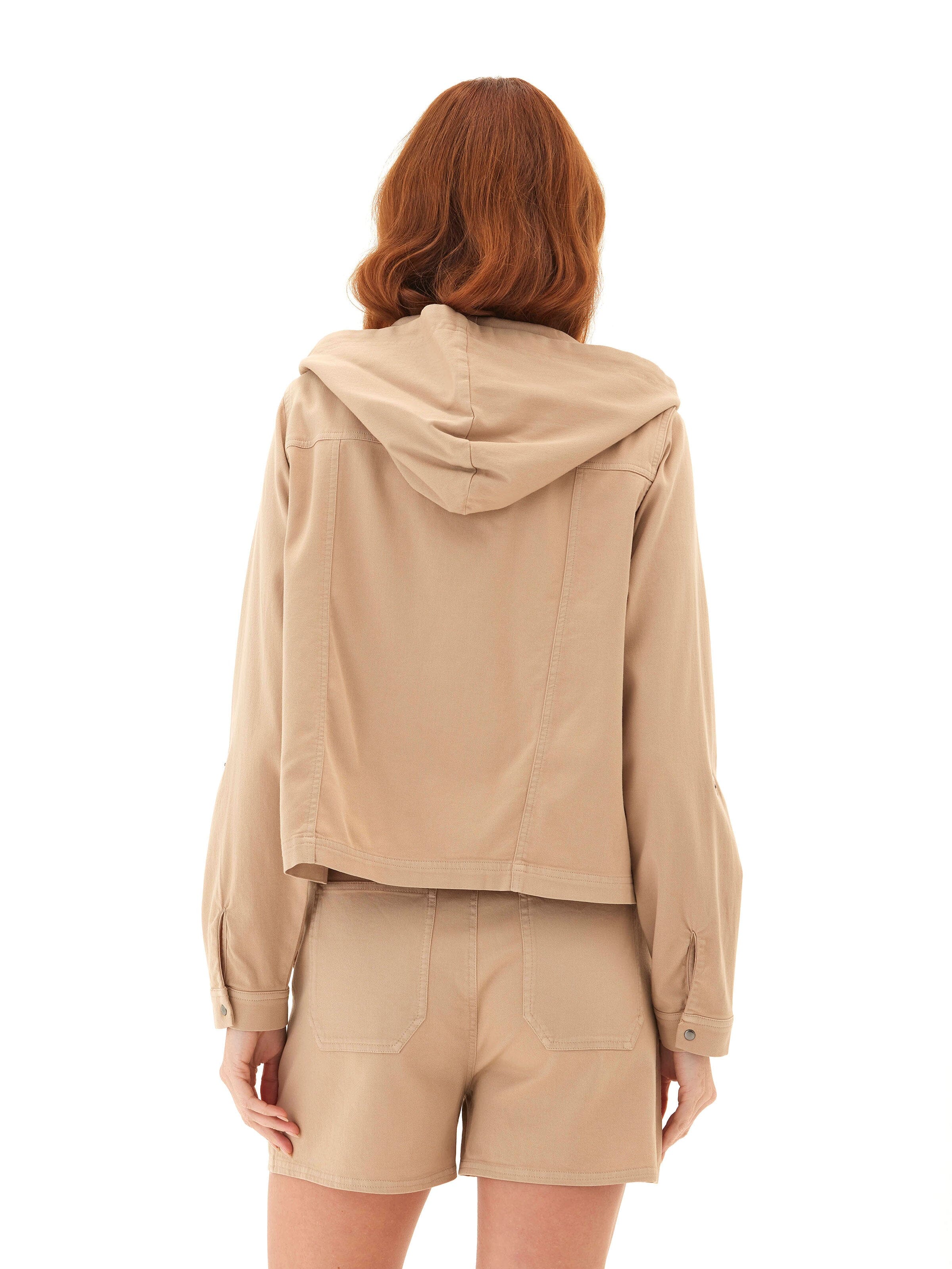 Stretch Twill Hooded Utility Jacket in Modern Slim Fit