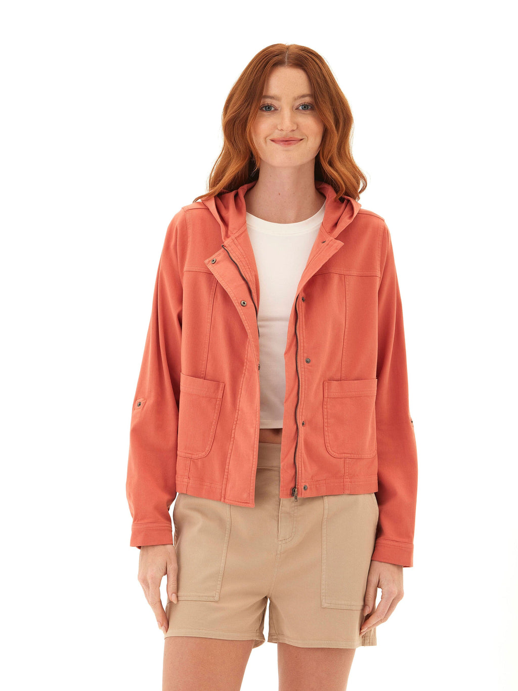 Stretch Twill Hooded Utility Jacket in Modern Slim Fit
