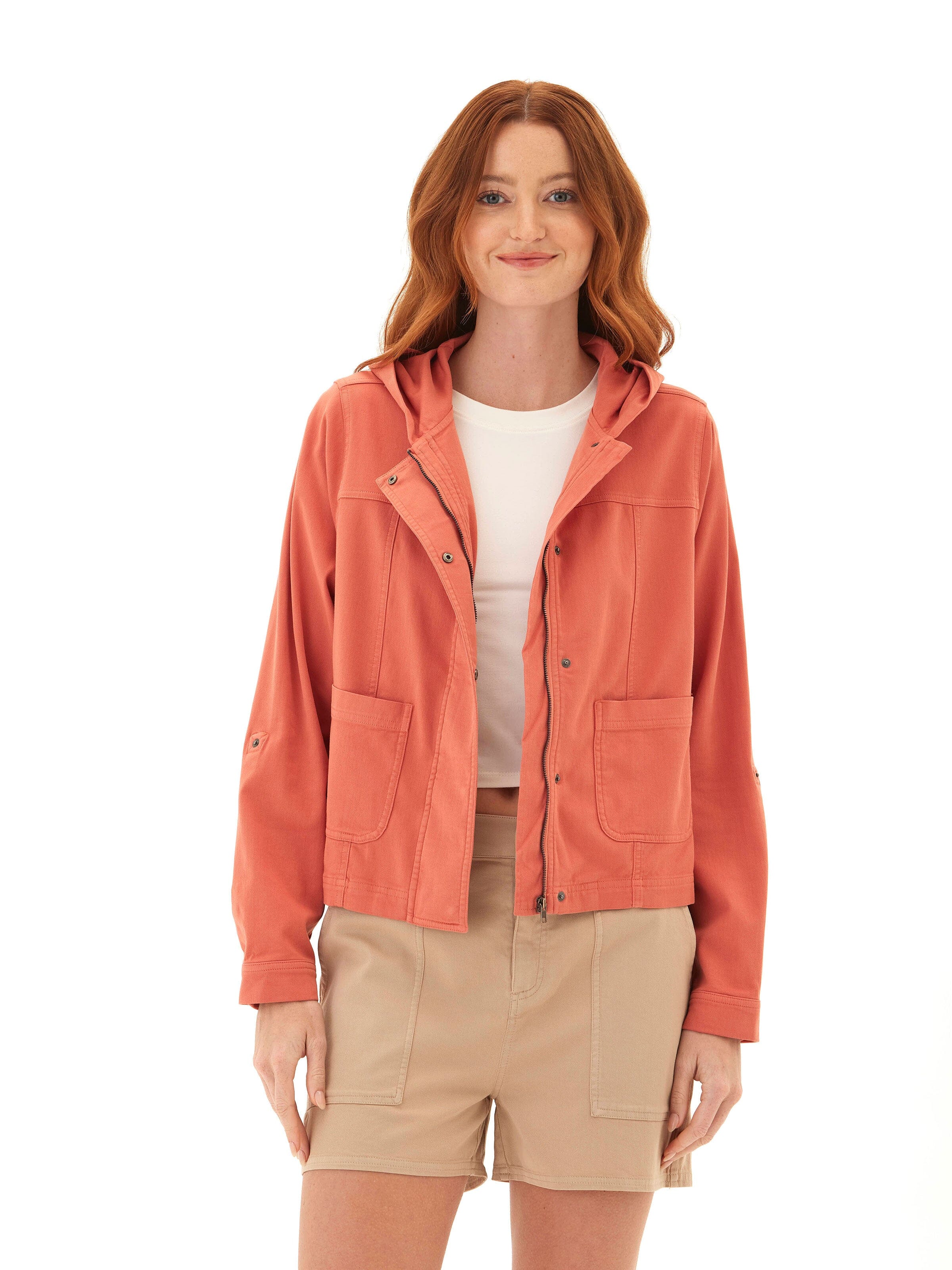 Stretch Twill Hooded Utility Jacket in Modern Slim Fit
