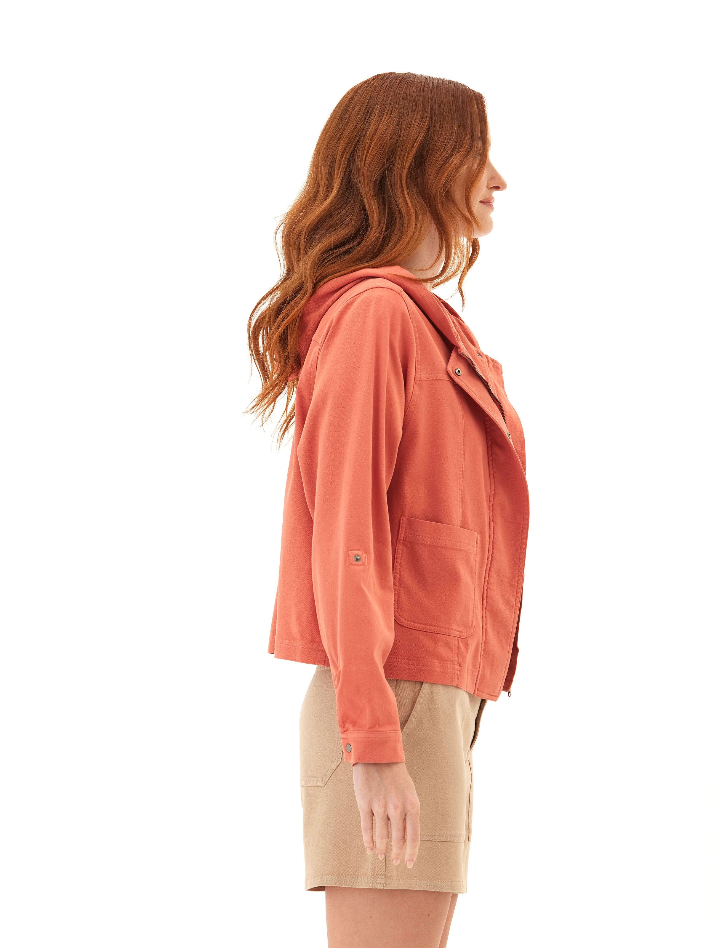 Stretch Twill Hooded Utility Jacket in Modern Slim Fit