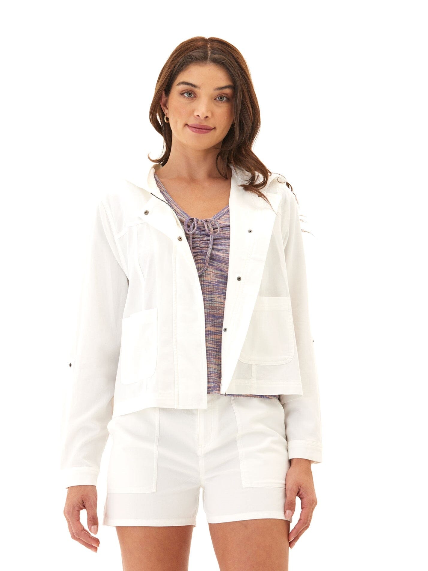 Stretch Twill Hooded Utility Jacket in Modern Slim Fit