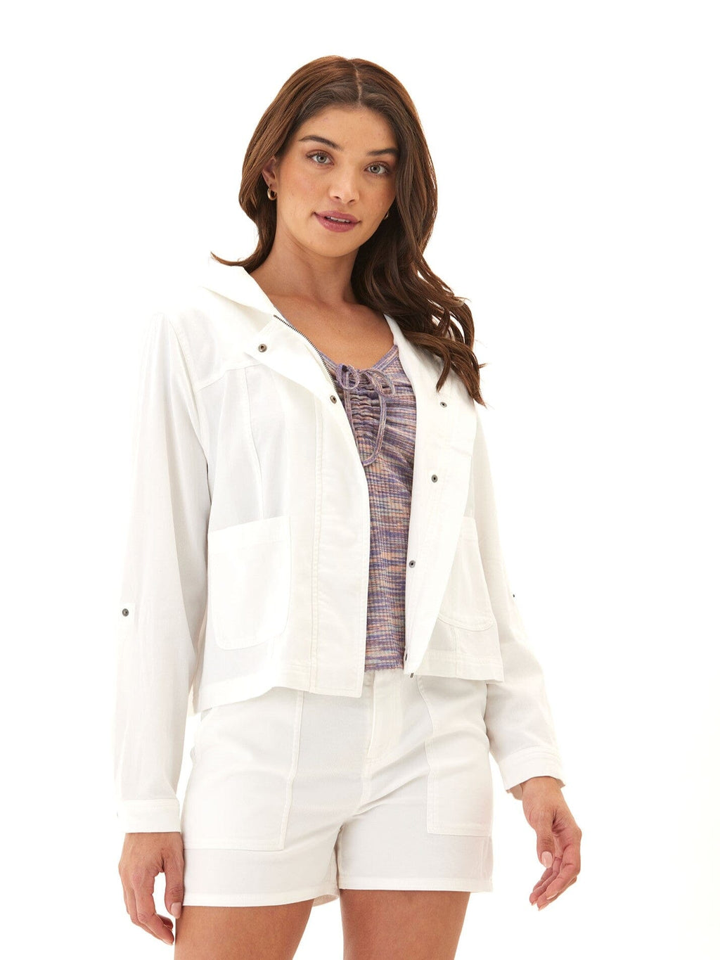 Stretch Twill Hooded Utility Jacket in Modern Slim Fit