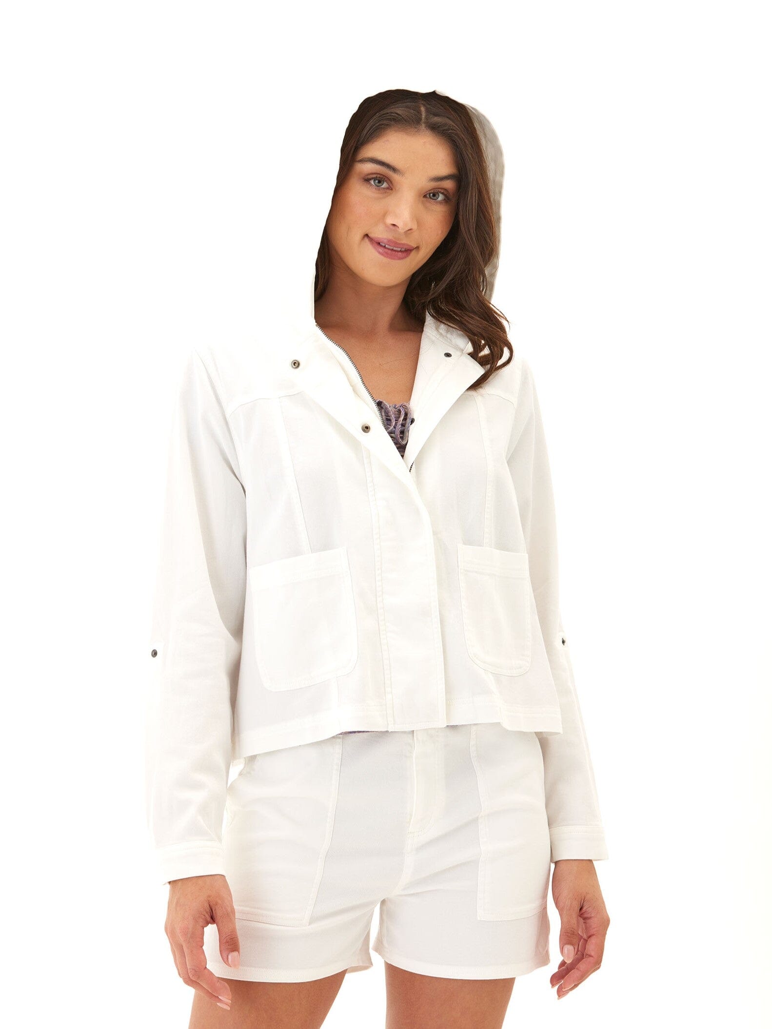 Stretch Twill Hooded Utility Jacket in Modern Slim Fit
