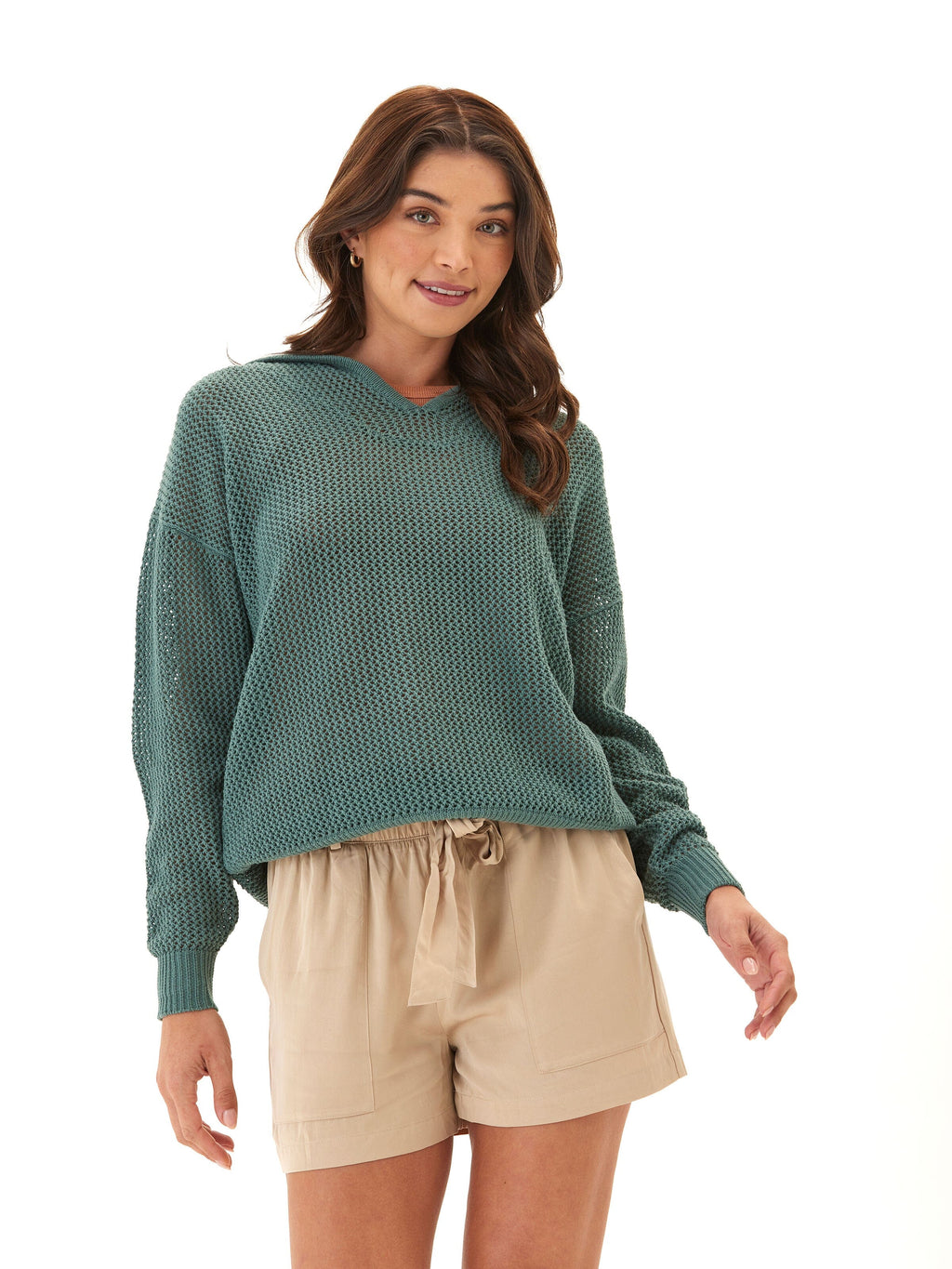 Laurel Beach Knit Pullover Hoodie in Teal and Seafoam Green