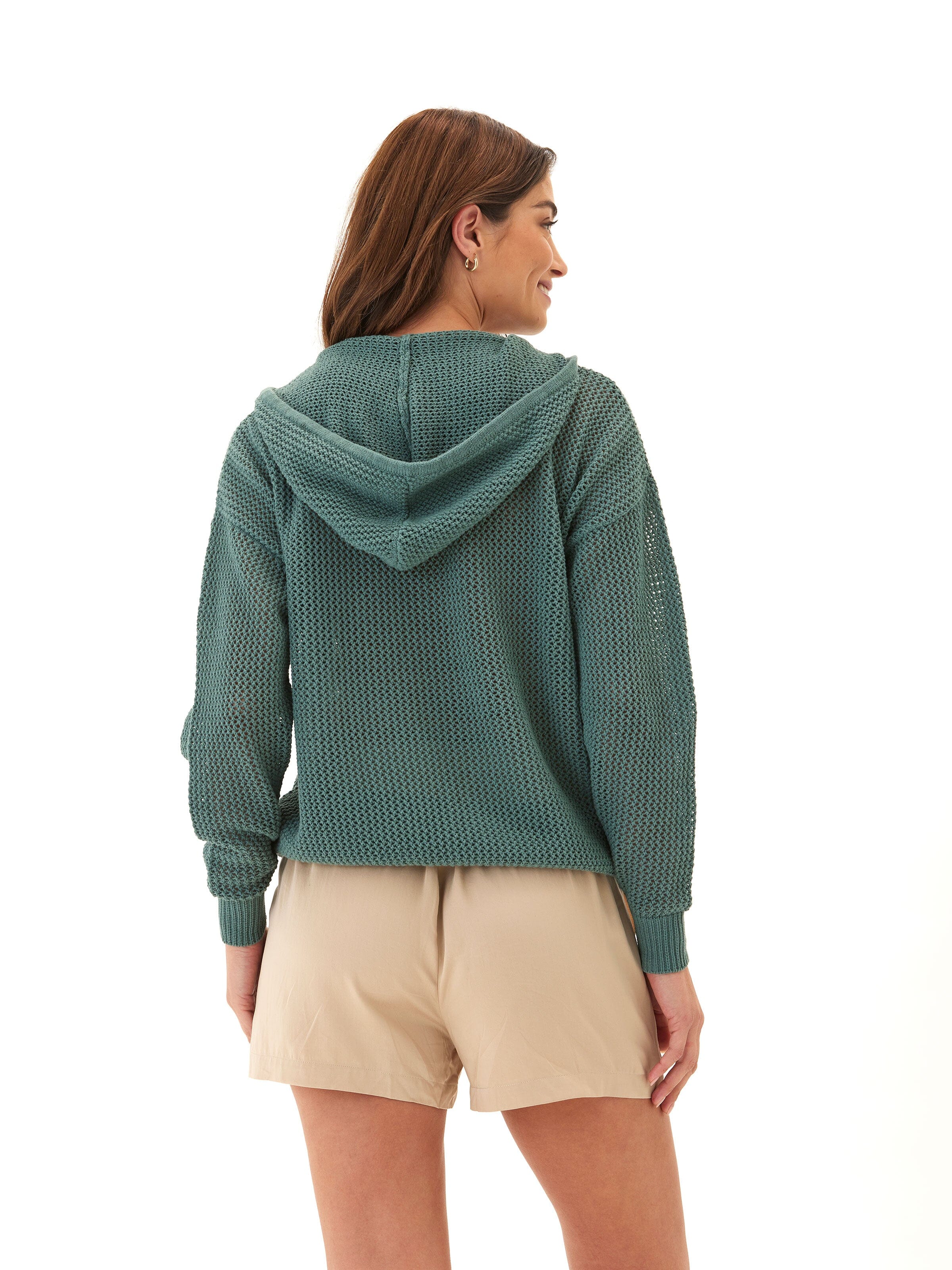 Laurel Beach Knit Pullover Hoodie in Teal and Seafoam Green