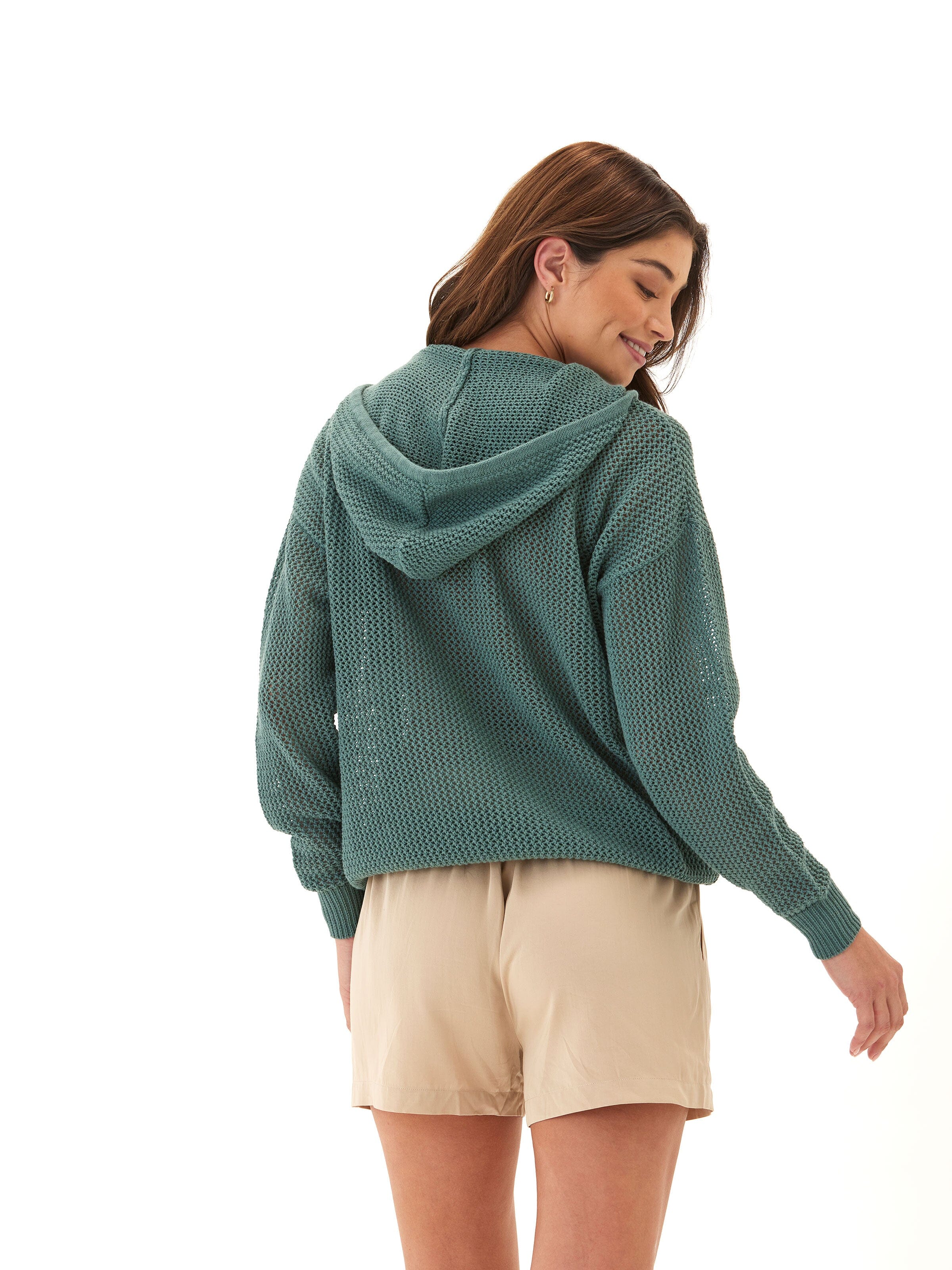 Laurel Beach Knit Pullover Hoodie in Teal and Seafoam Green