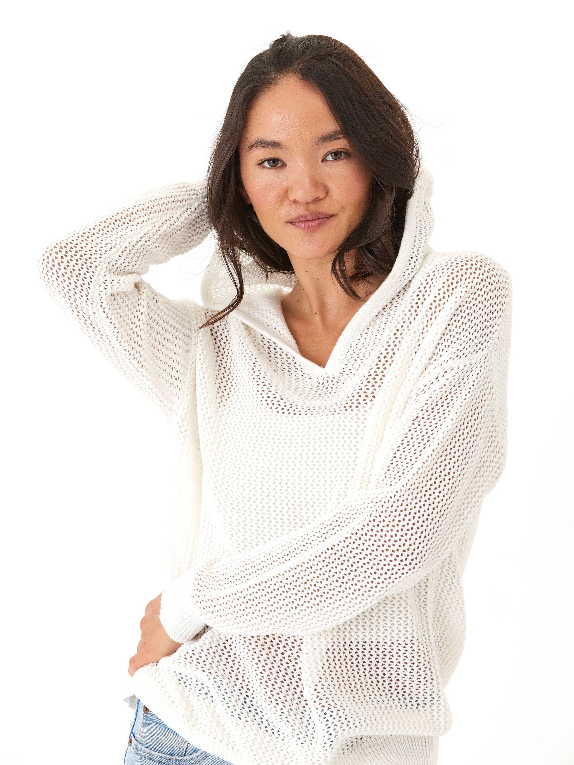 Laurel Beach Knit Pullover Hoodie: Lightweight Organic Cotton