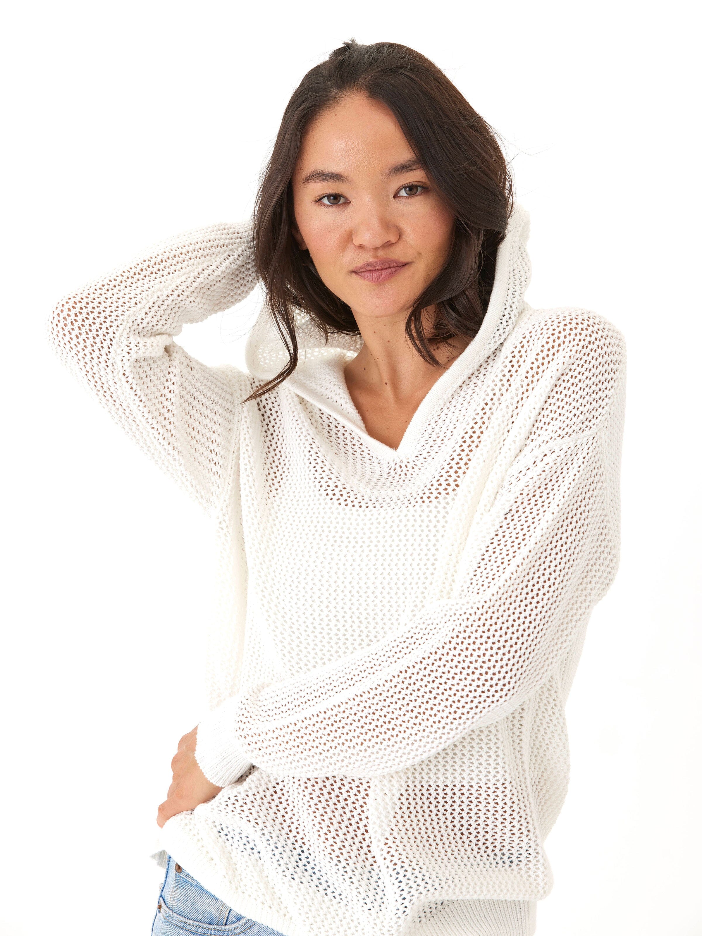 Laurel Beach Knit Pullover Hoodie: Lightweight Organic Cotton