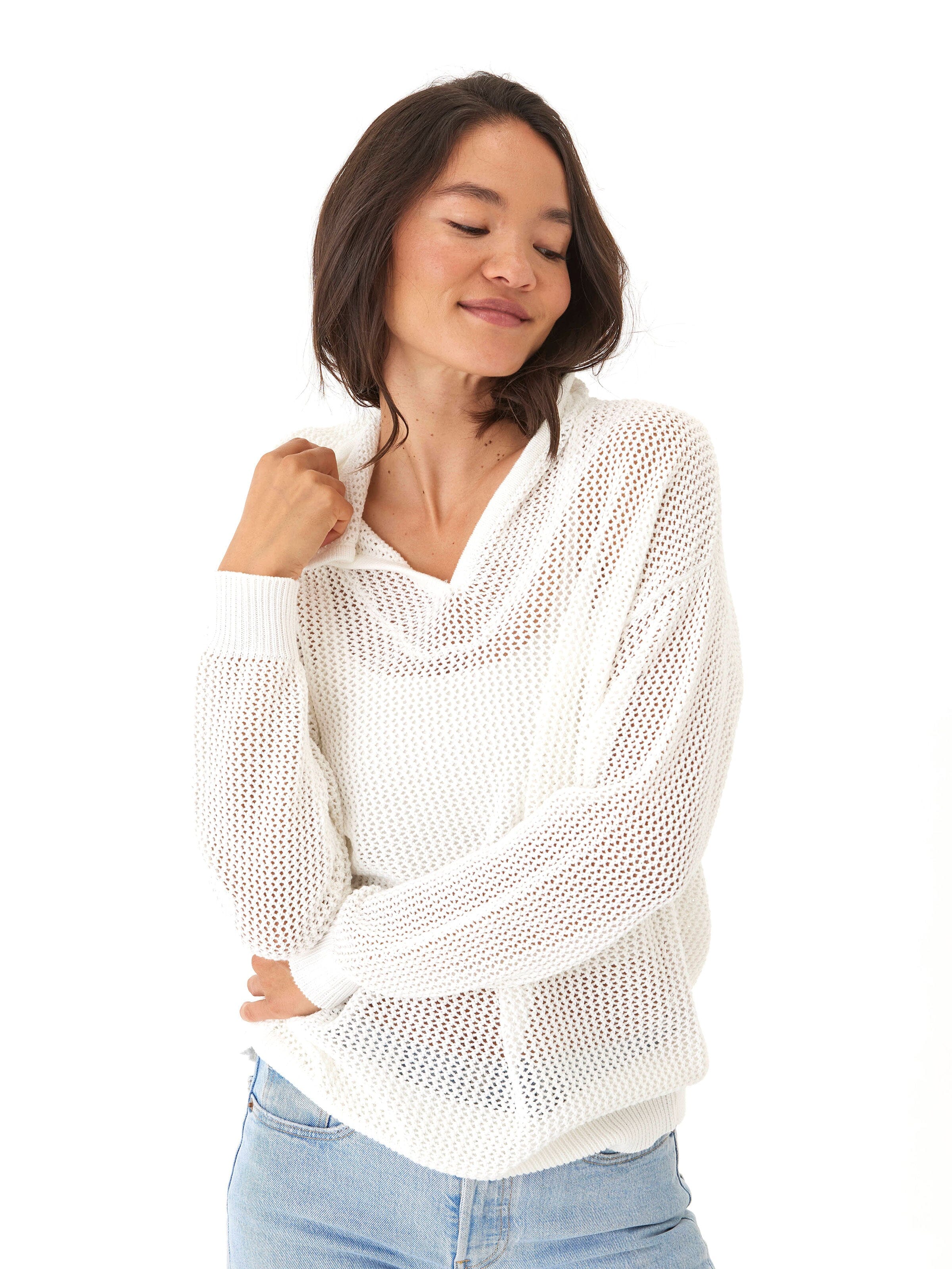 Laurel Beach Knit Pullover Hoodie: Lightweight Organic Cotton