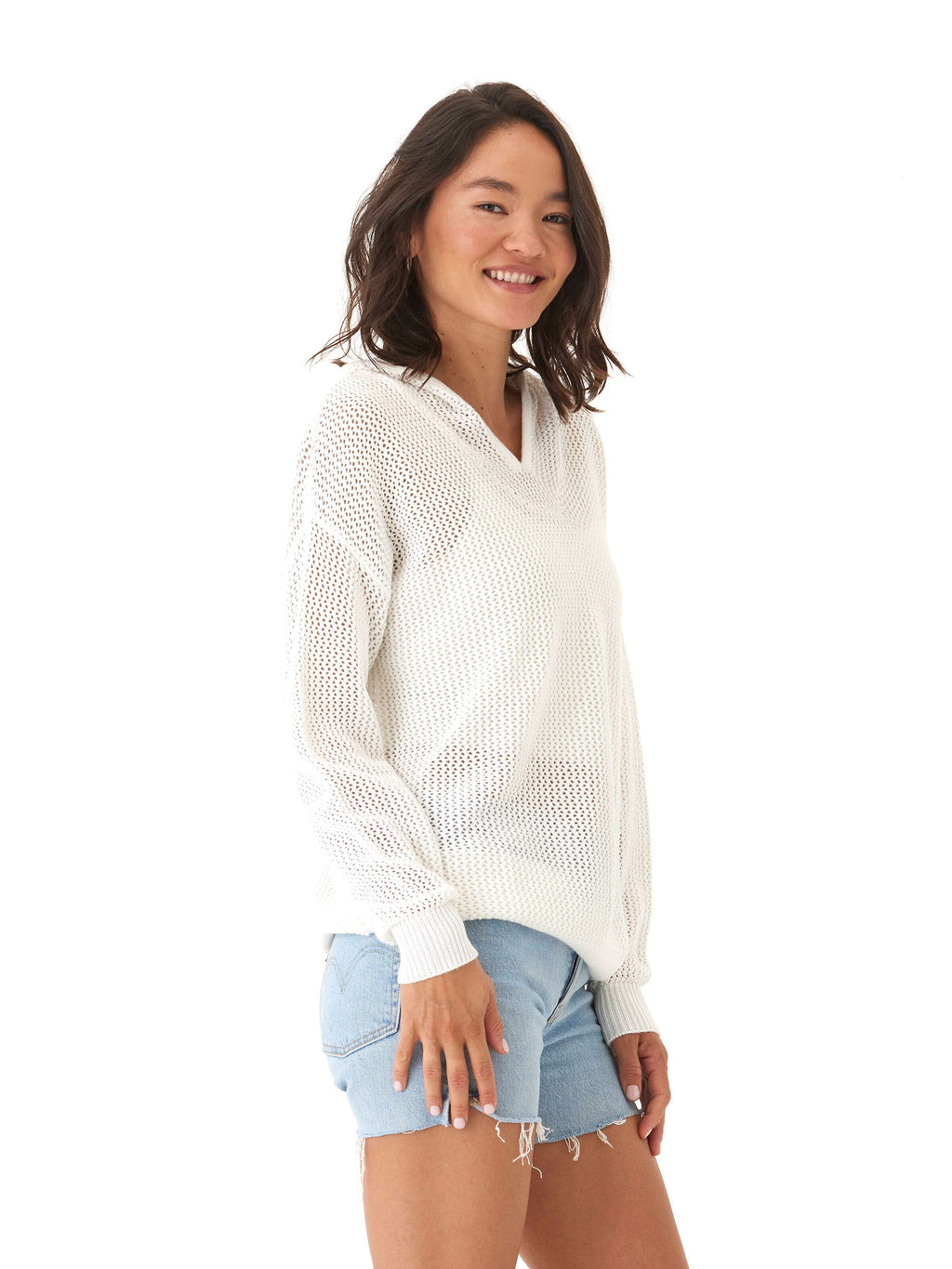 Laurel Beach Knit Pullover Hoodie: Lightweight Organic Cotton