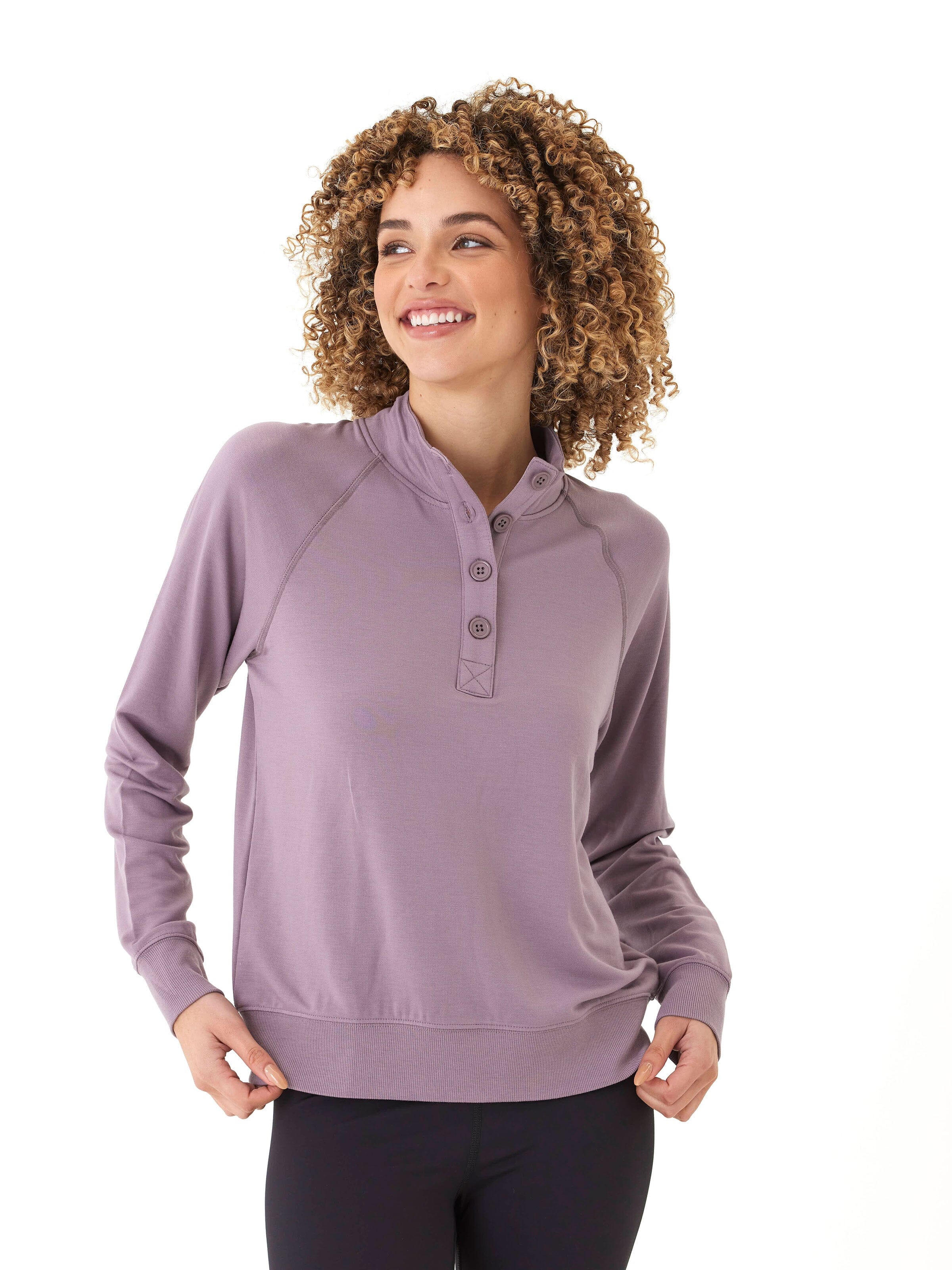 Women's Candace Modal Terry Raglan Pullover in Dusty-Purple