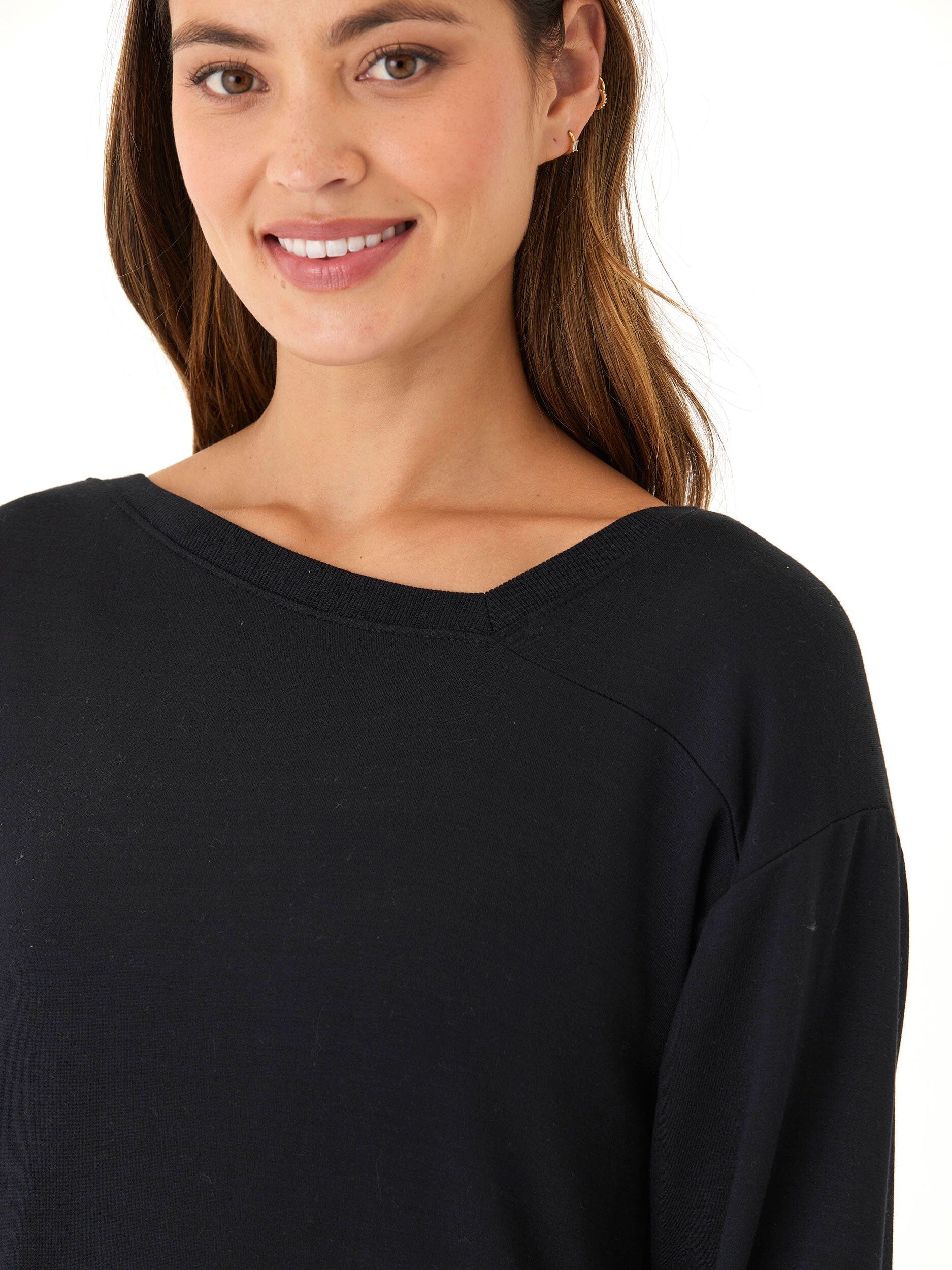 Merida Feather Fleece Asymmetrical Tunic in Black