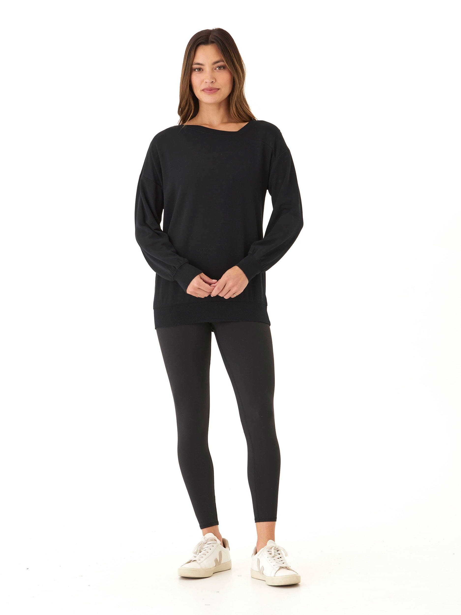 Merida Feather Fleece Asymmetrical Tunic in Black