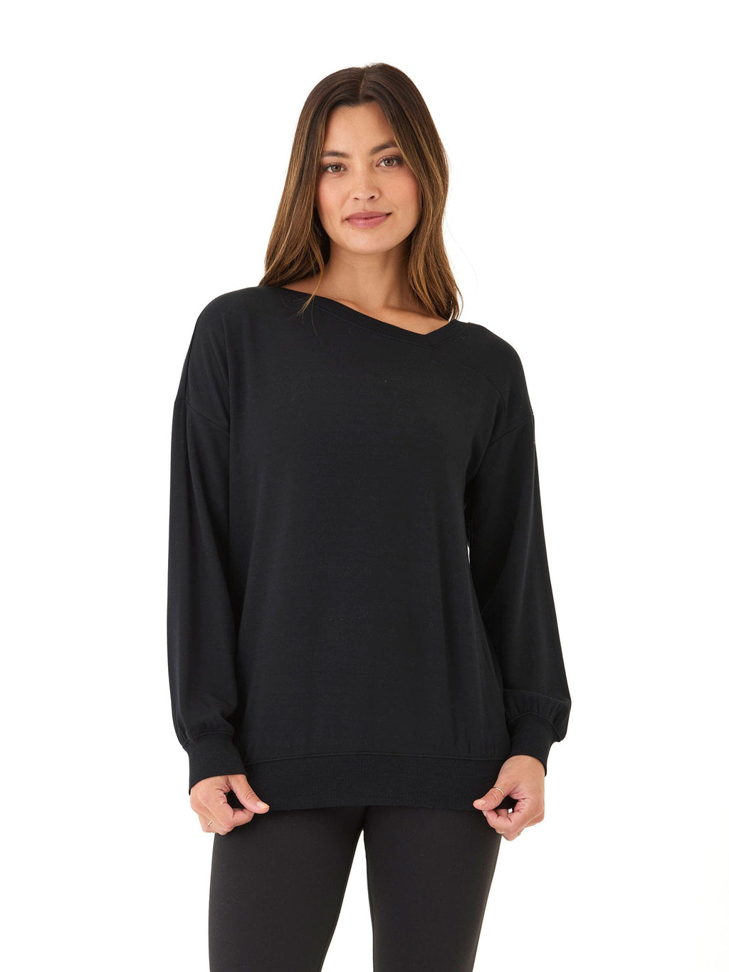 Merida Feather Fleece Asymmetrical Tunic in Black