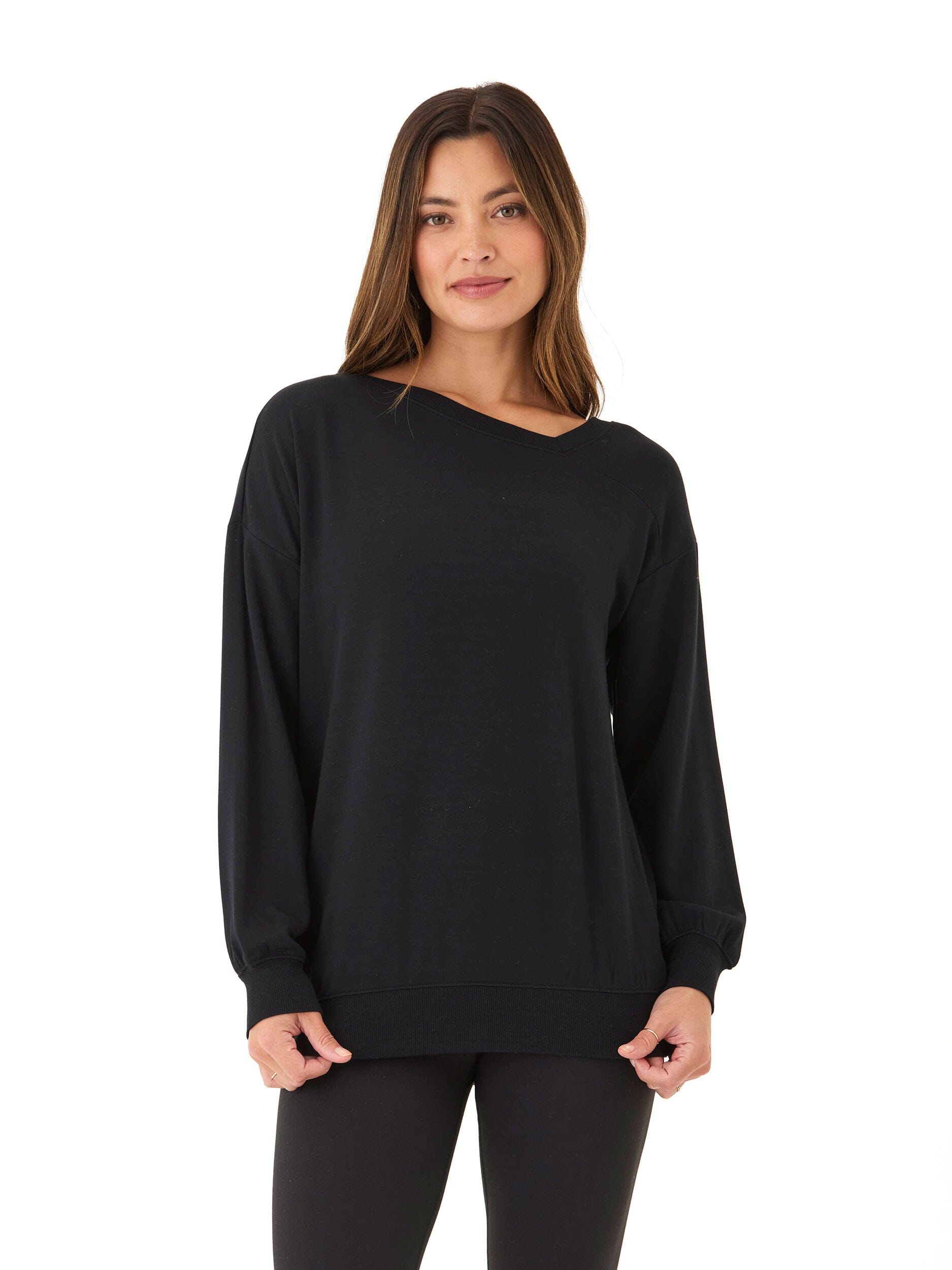 Merida Feather Fleece Asymmetrical Tunic in Black