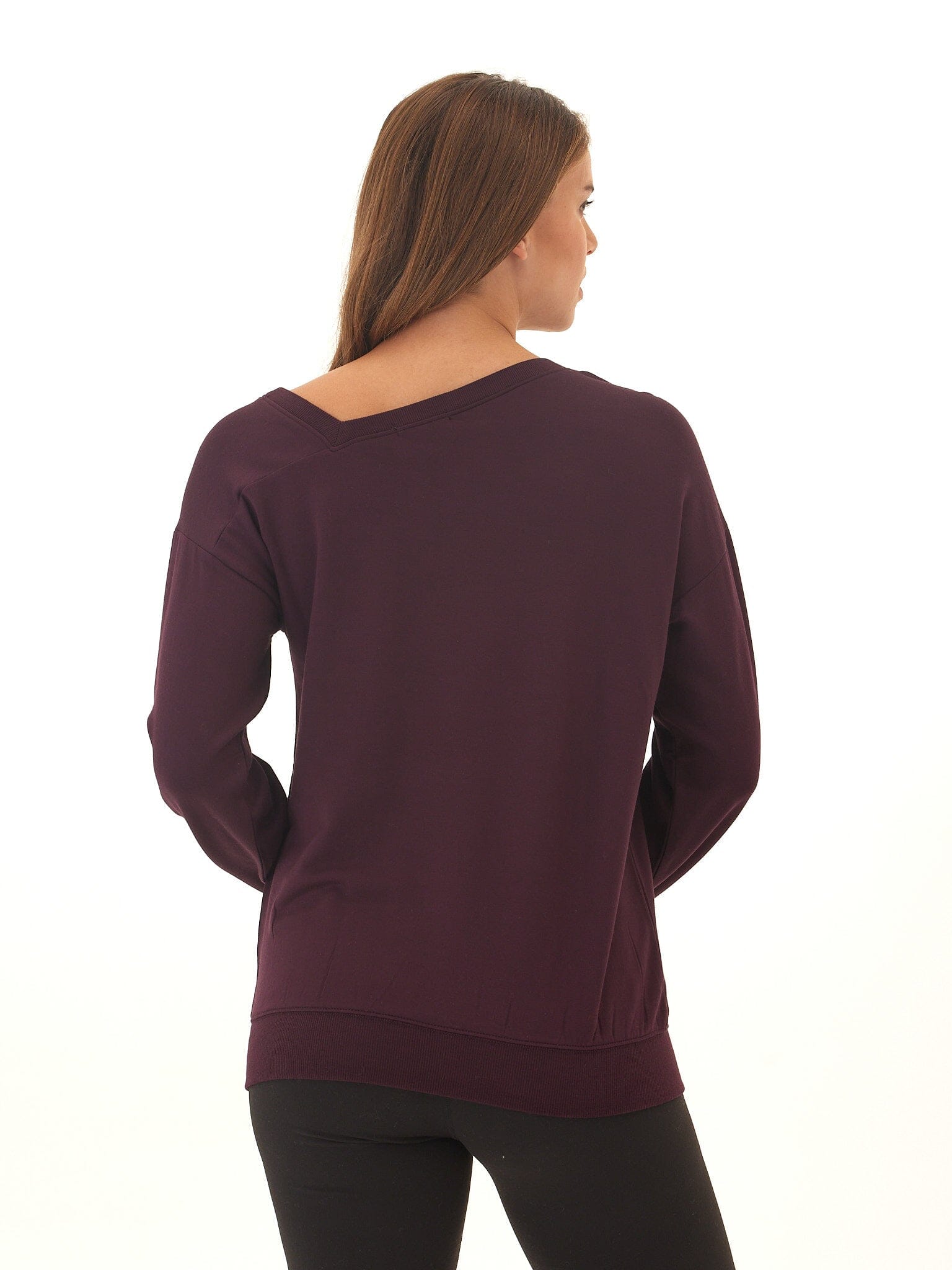 Women's Feather Fleece Asymmetrical Tunic in Deep Plum & Eggplant