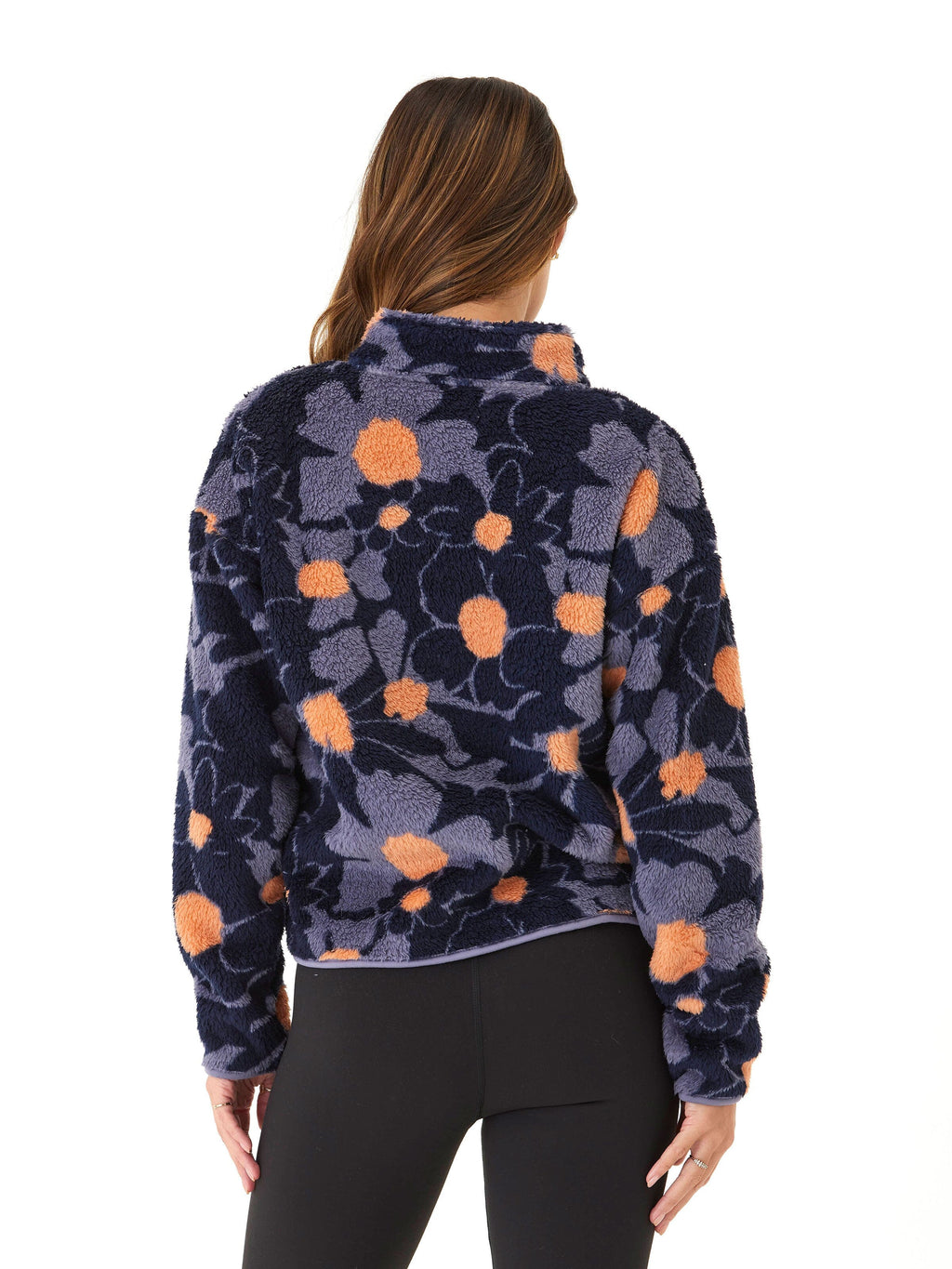 Abstract Bloom Print Sherpa 1/2-Zip Pullover for Women