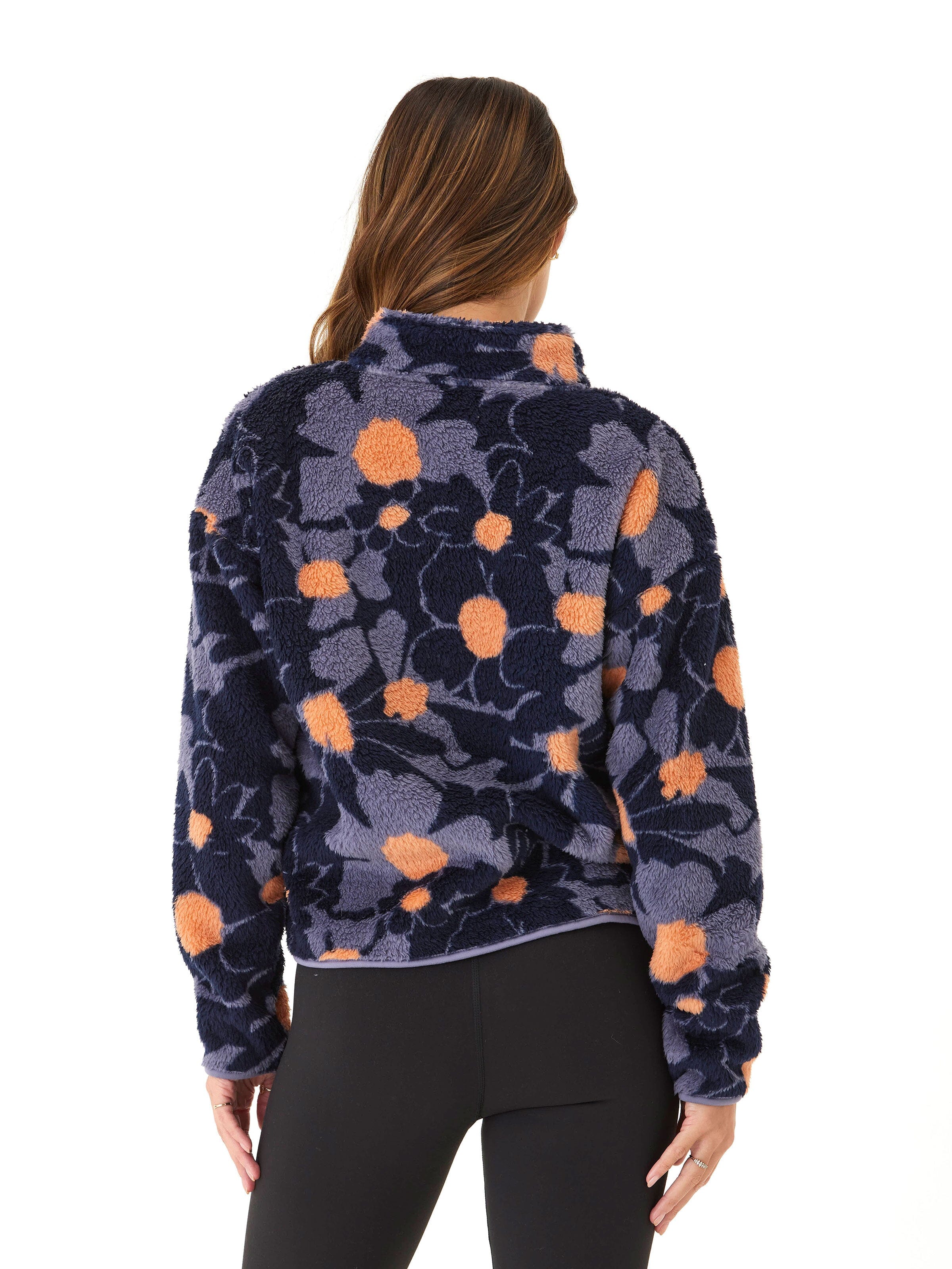 Abstract Bloom Print Sherpa 1/2-Zip Pullover for Women