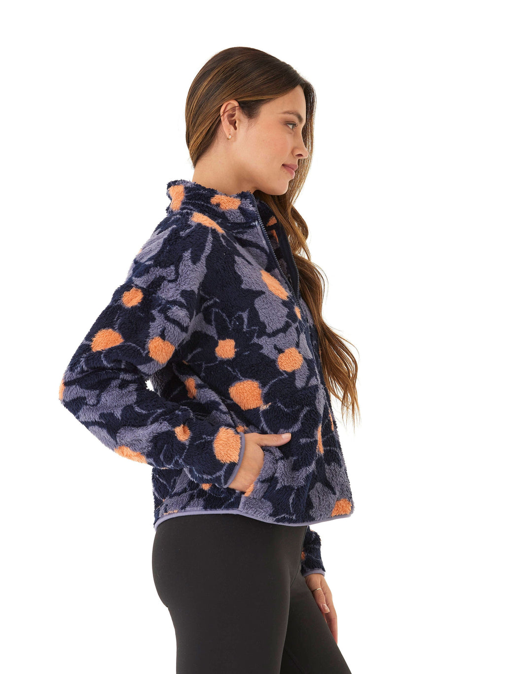 Abstract Bloom Print Sherpa 1/2-Zip Pullover for Women