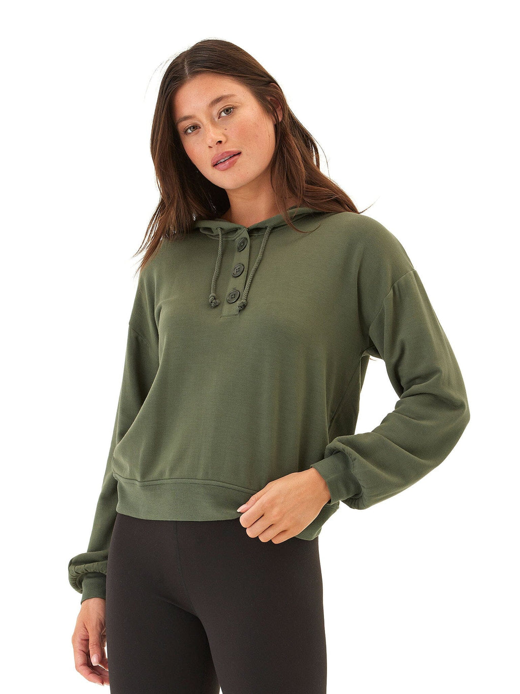 Tanisha Feather Fleece Henley Hoodie for Women
