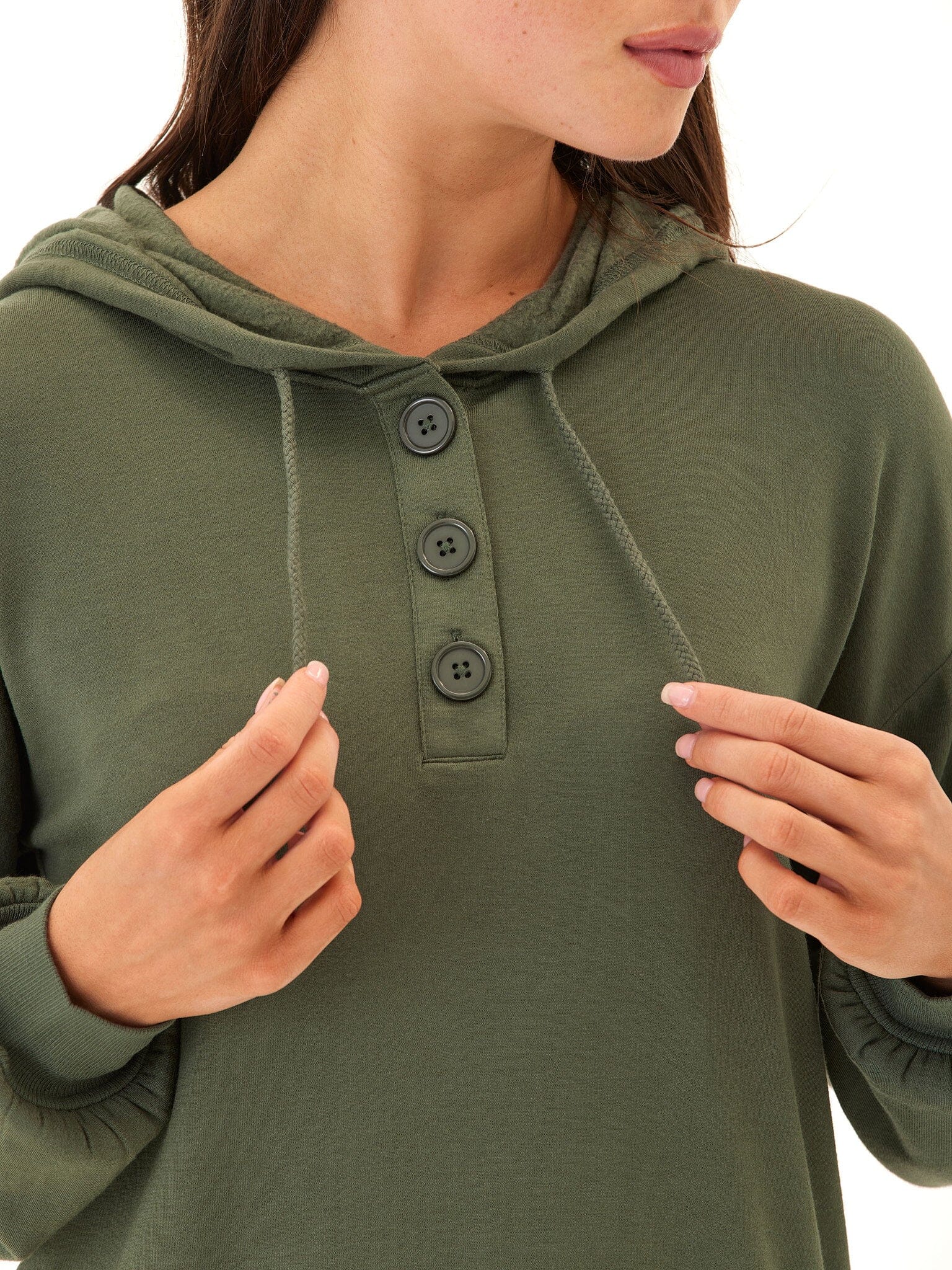 Tanisha Feather Fleece Henley Hoodie for Women