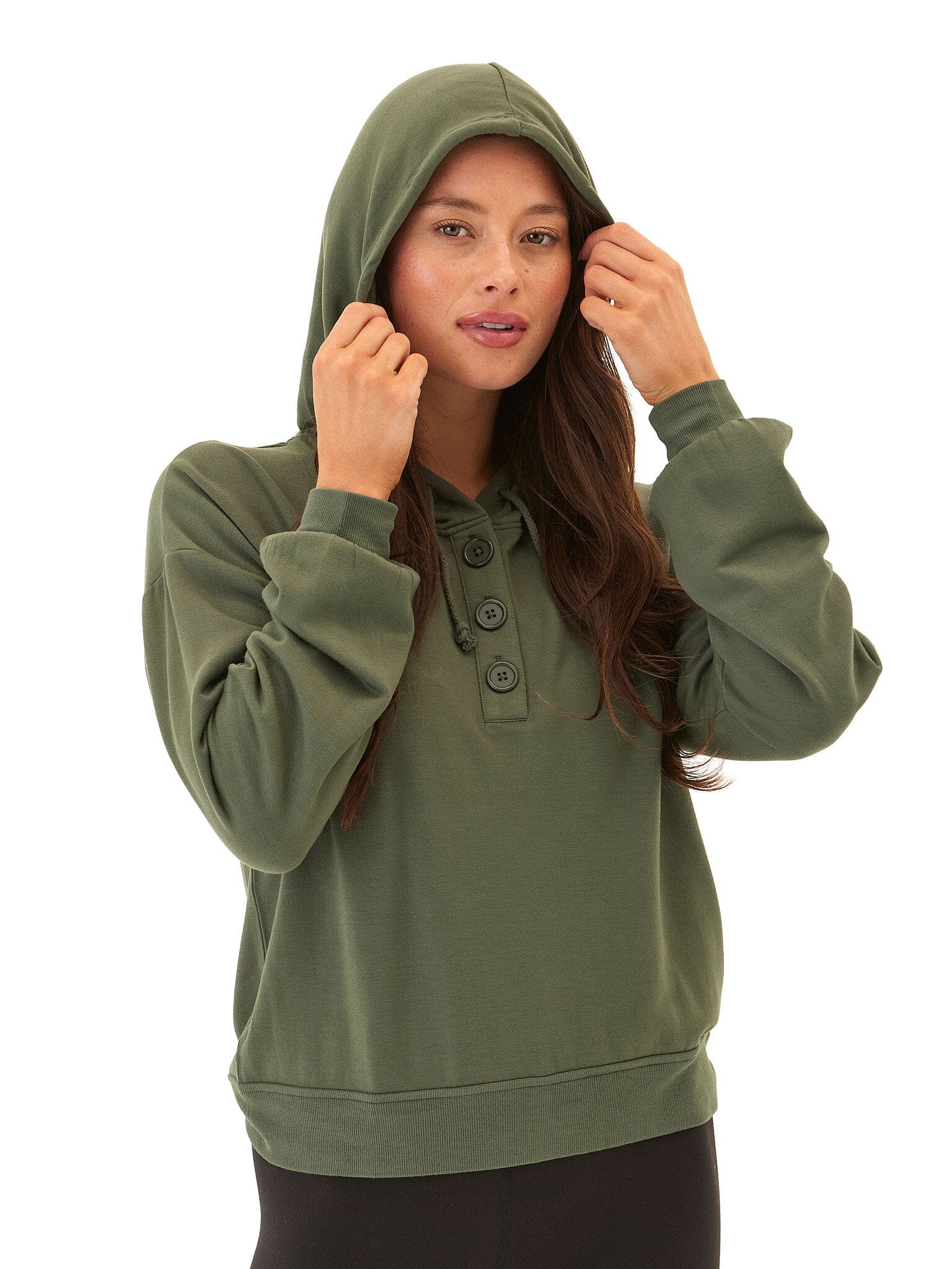 Tanisha Feather Fleece Henley Hoodie for Women