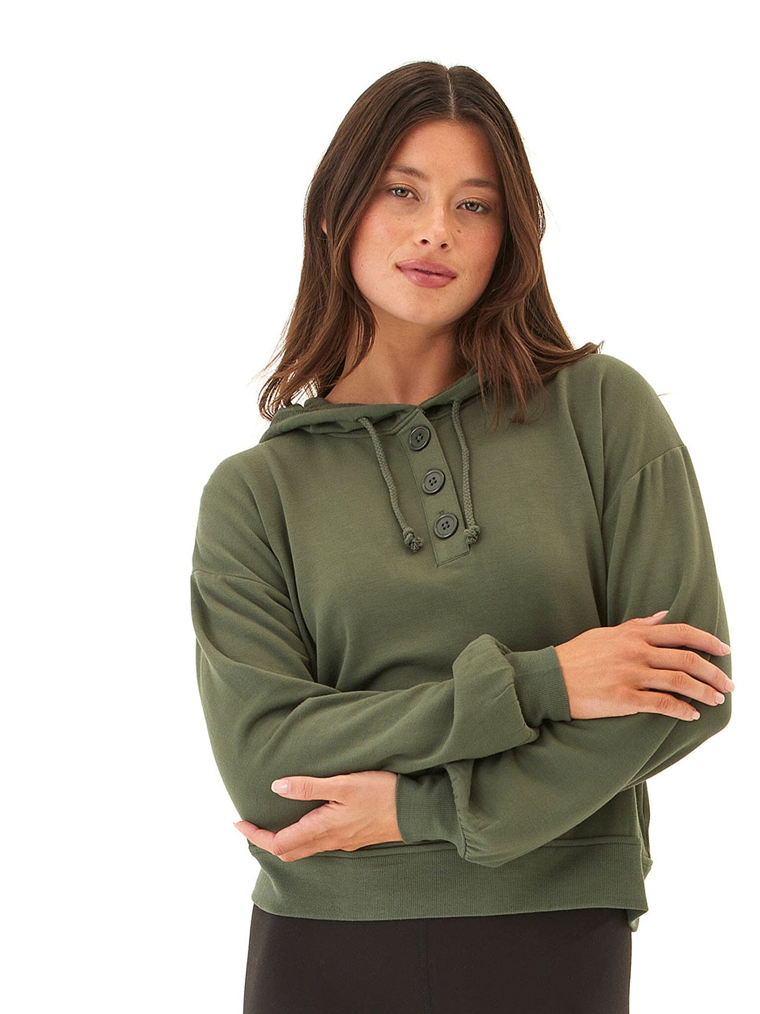 Tanisha Feather Fleece Henley Hoodie for Women