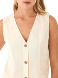 Kimora breezy linen vest in cream featuring tortoiseshell buttons and V-neck