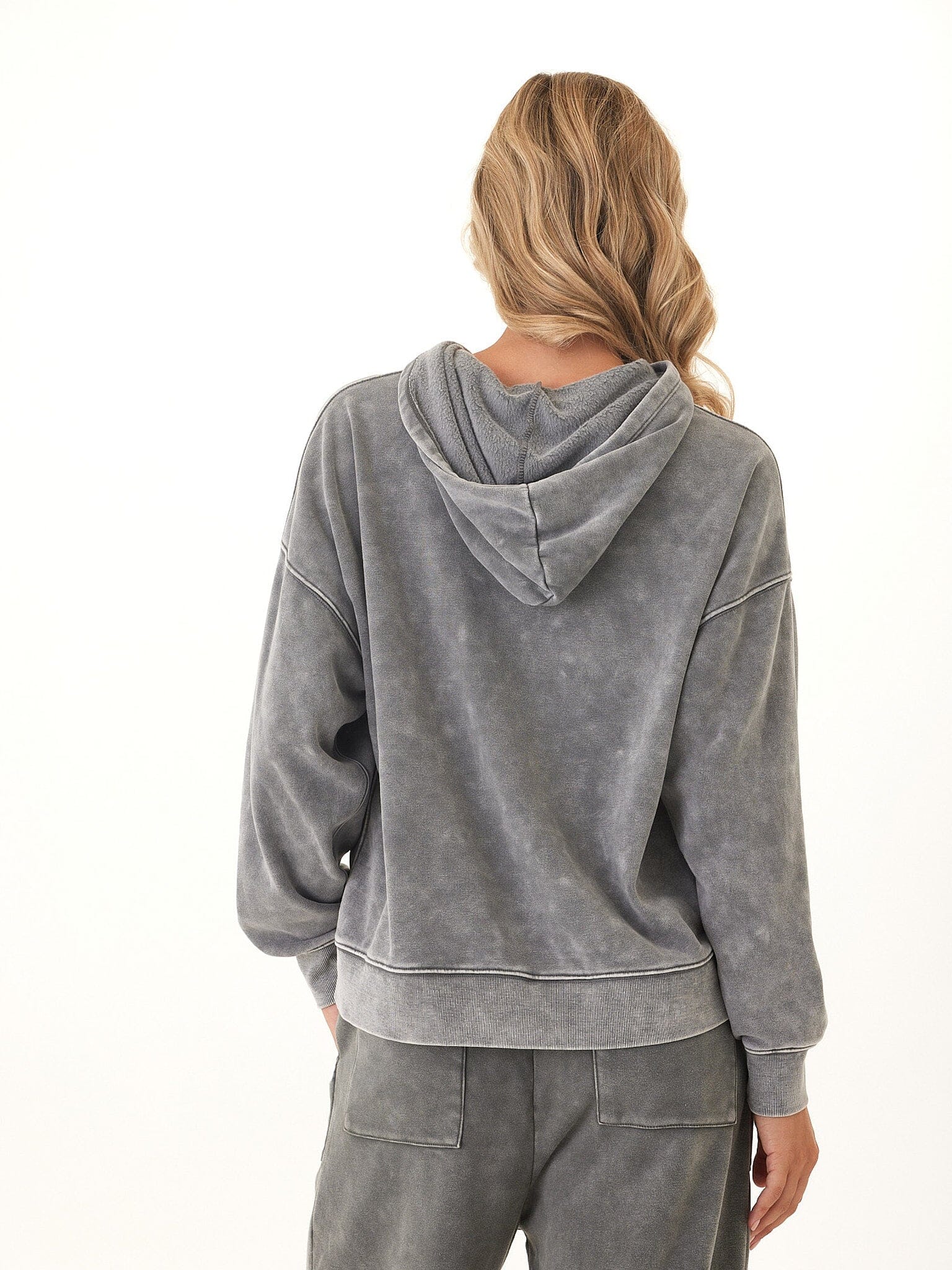 Marcellina Mineral Wash CVC Fleece Pullover Hoodie in Grey