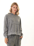 Marcellina Mineral Wash CVC Fleece Pullover Hoodie in Grey