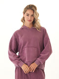 Marcellina mineral wash CVC fleece pullover hoodie in maroon and plum shades