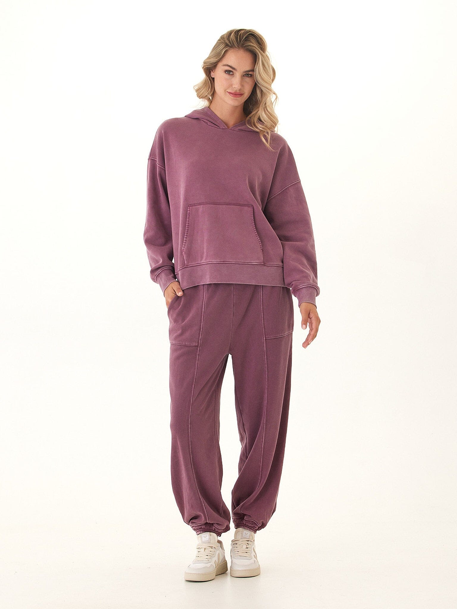 Marcellina Mineral Wash CVC Fleece Pullover Hoodie