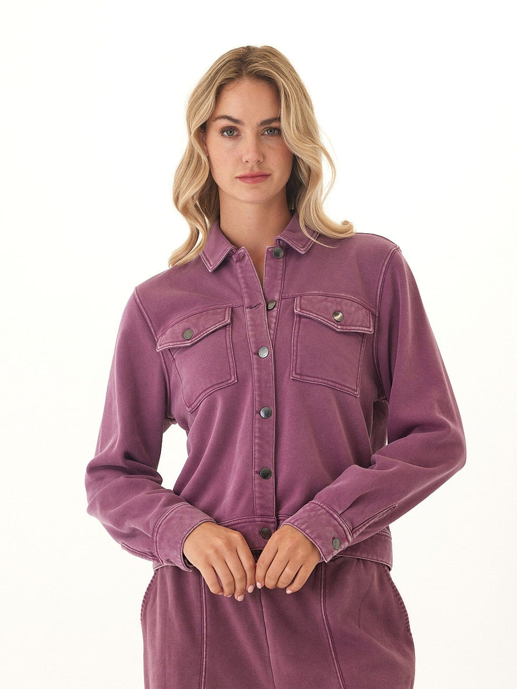 Abbey Mineral Wash CVC Fleece Jacket - Relaxed Fit Button Down
