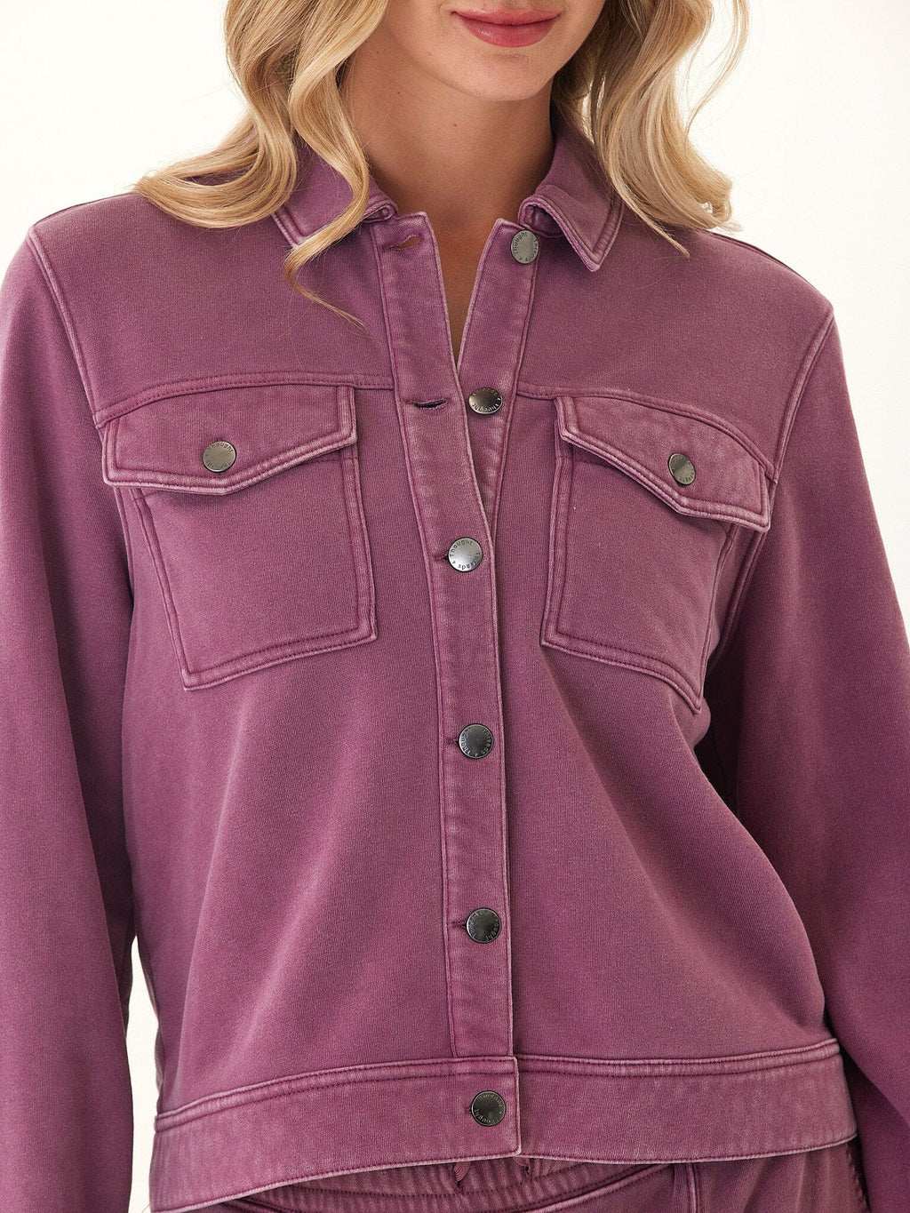 Abbey Mineral Wash CVC Fleece Jacket - Relaxed Fit Button Down