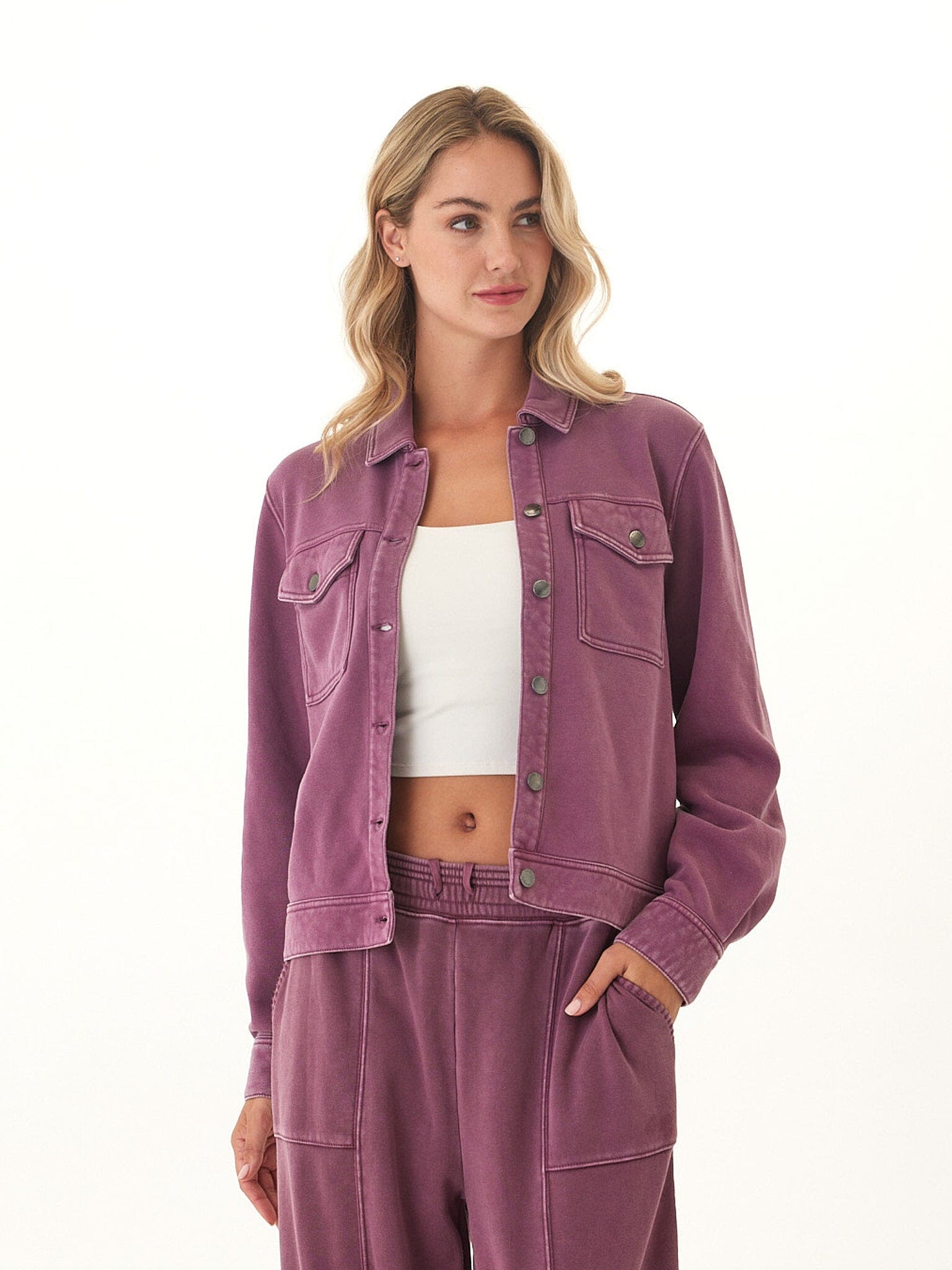 Abbey Mineral Wash CVC Fleece Jacket - Relaxed Fit Button Down