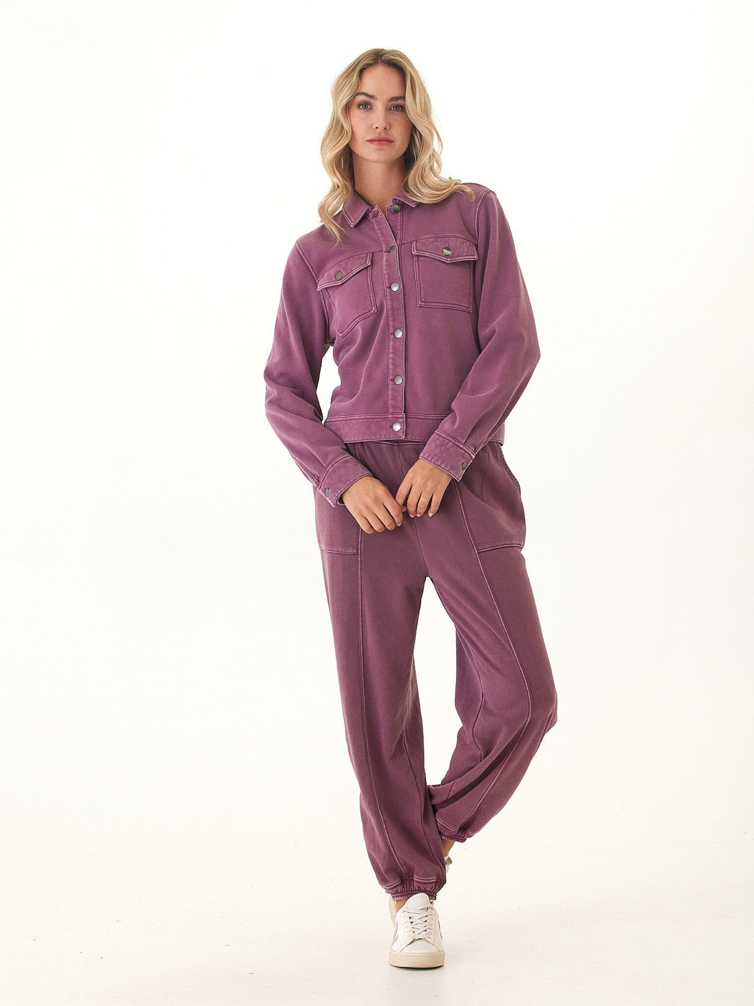 Abbey Mineral Wash CVC Fleece Jacket - Relaxed Fit Button Down