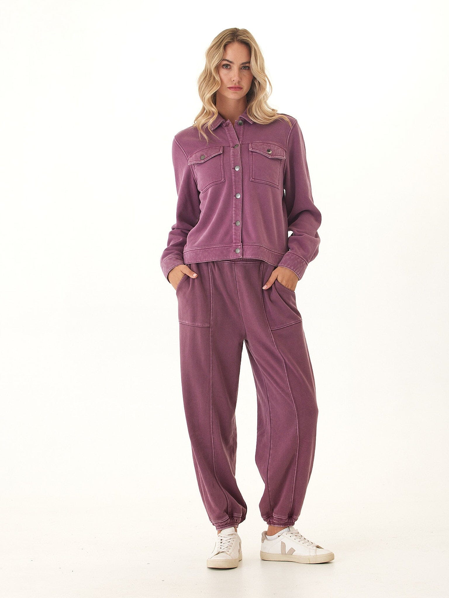 Abbey Mineral Wash CVC Fleece Jacket - Relaxed Fit Button Down