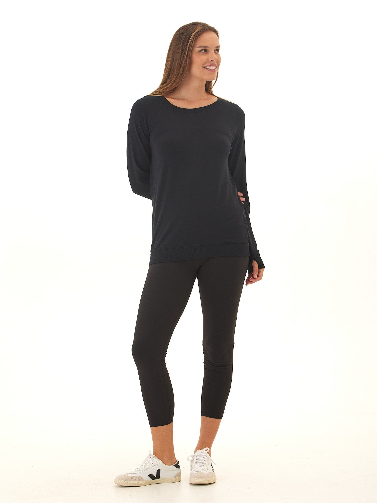 Priscilla Feather Fleece Raglan Sweatshirt with Thumbholes