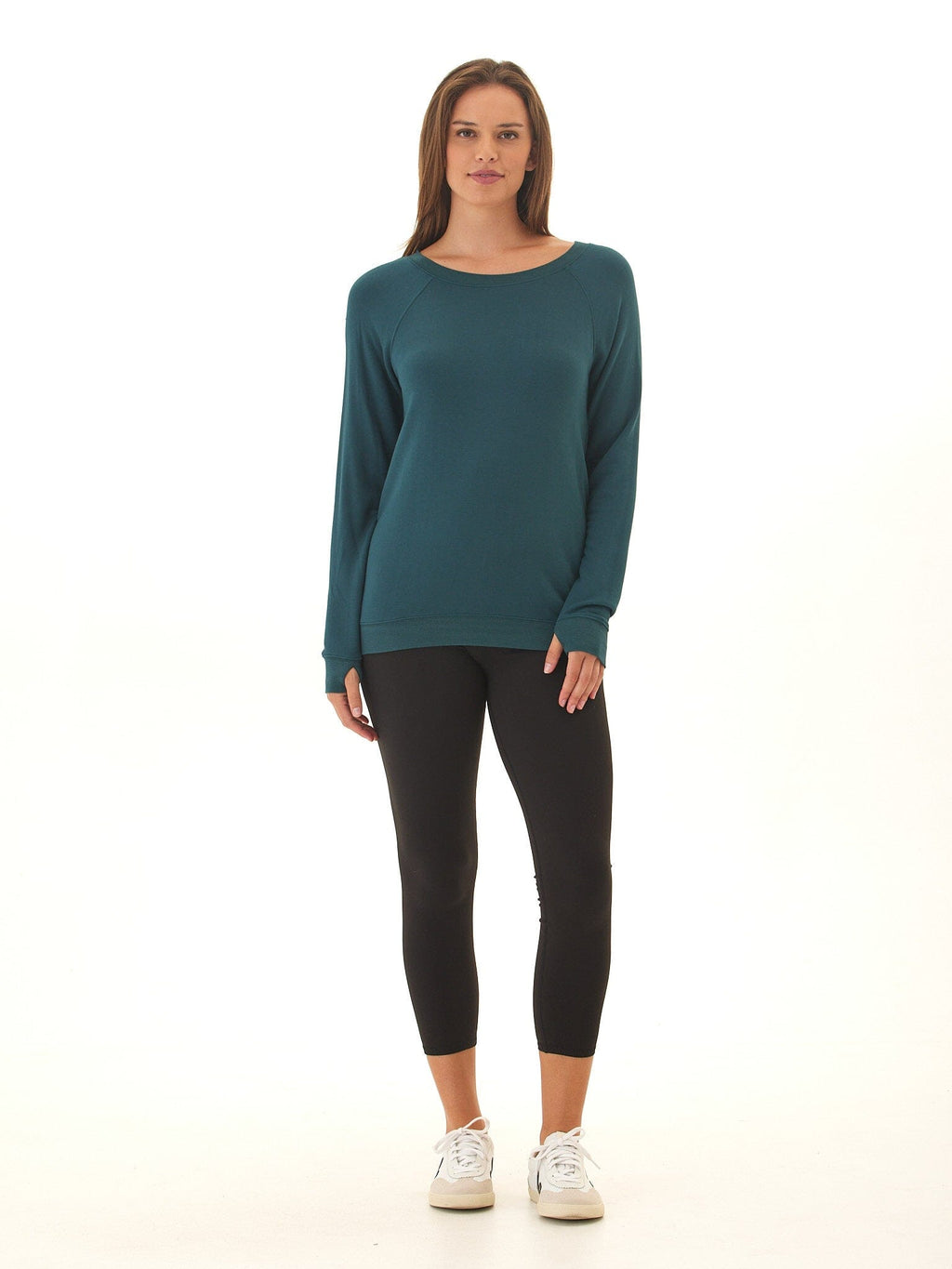 Priscilla Feather Fleece Raglan Sweatshirt in Deep Teal