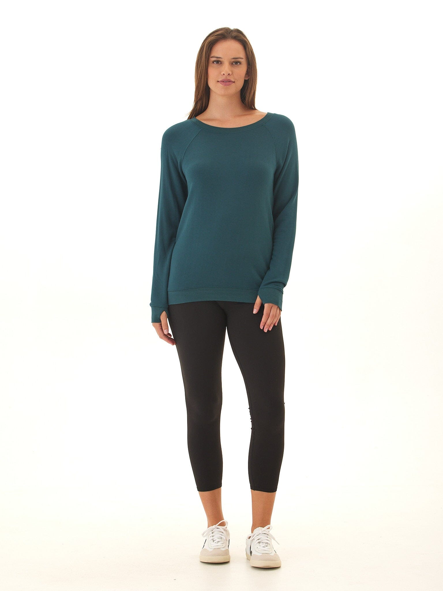 Priscilla Feather Fleece Raglan Sweatshirt in Deep Teal