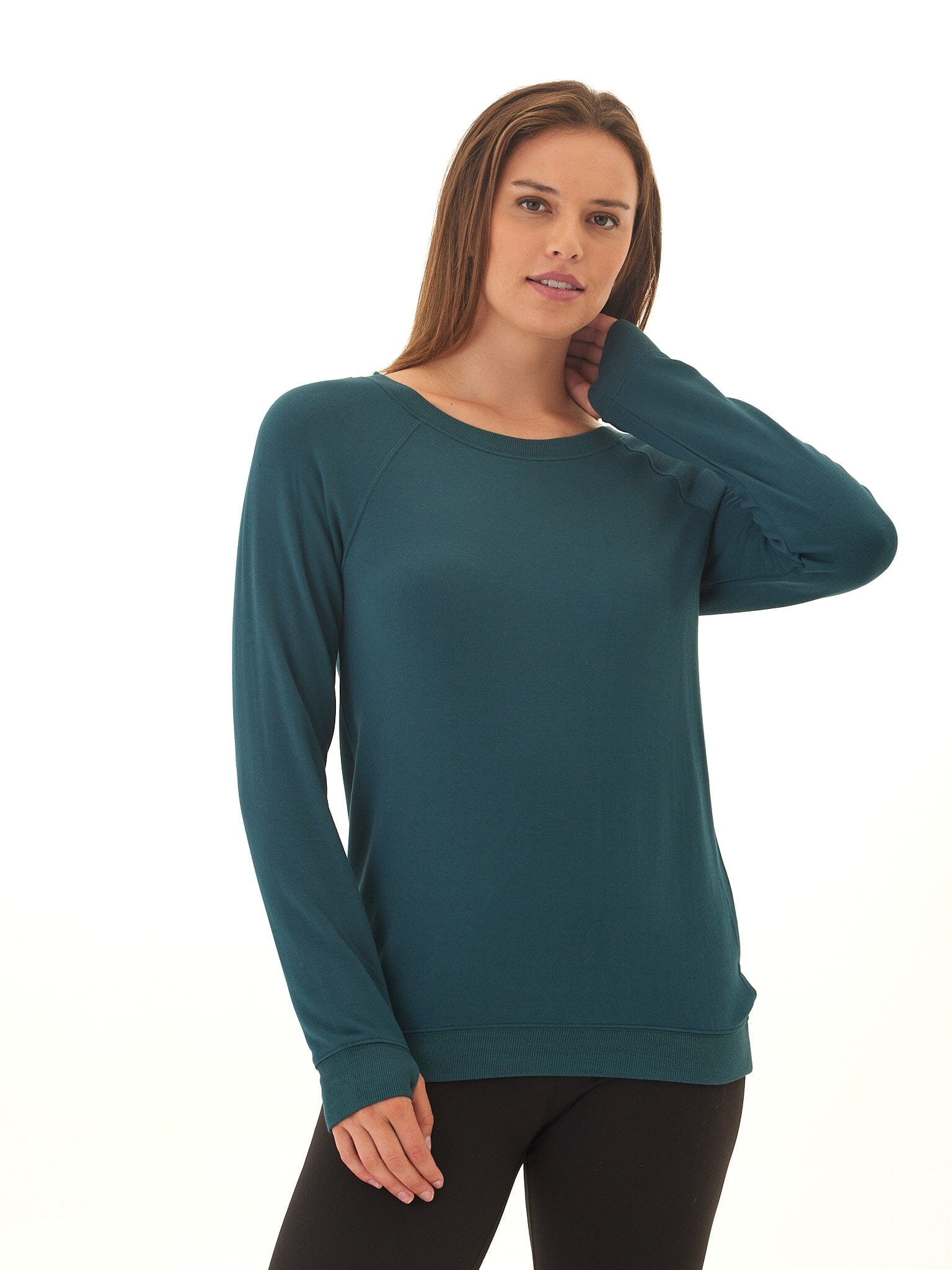 Priscilla Feather Fleece Raglan Sweatshirt in Deep Teal