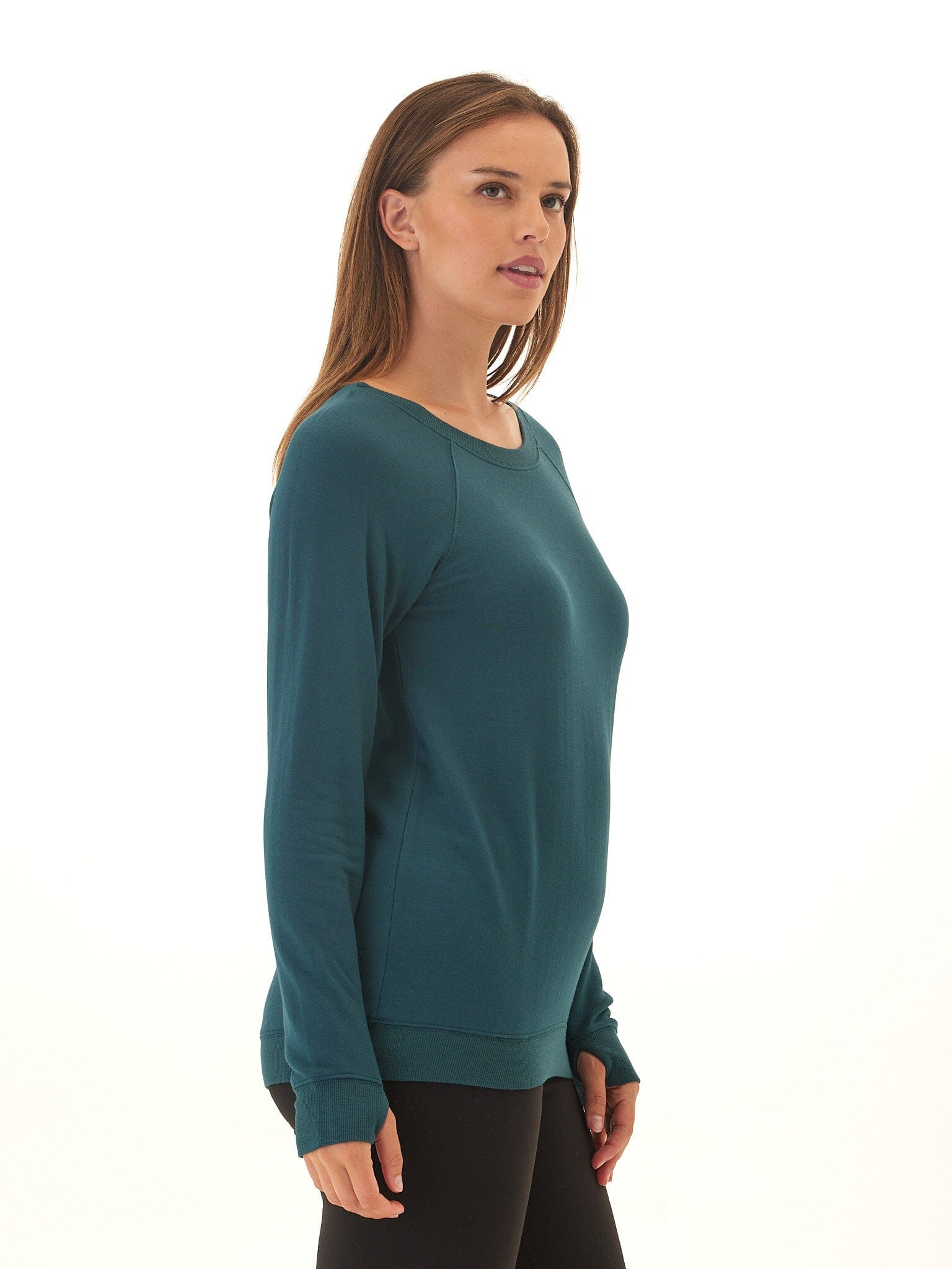 Priscilla Feather Fleece Raglan Sweatshirt in Deep Teal