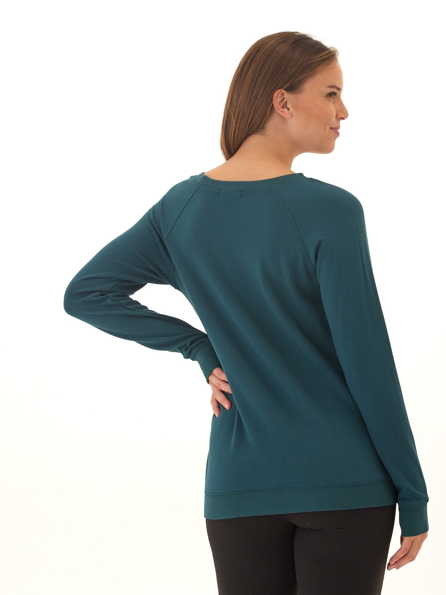 Priscilla Feather Fleece Raglan Sweatshirt in Deep Teal
