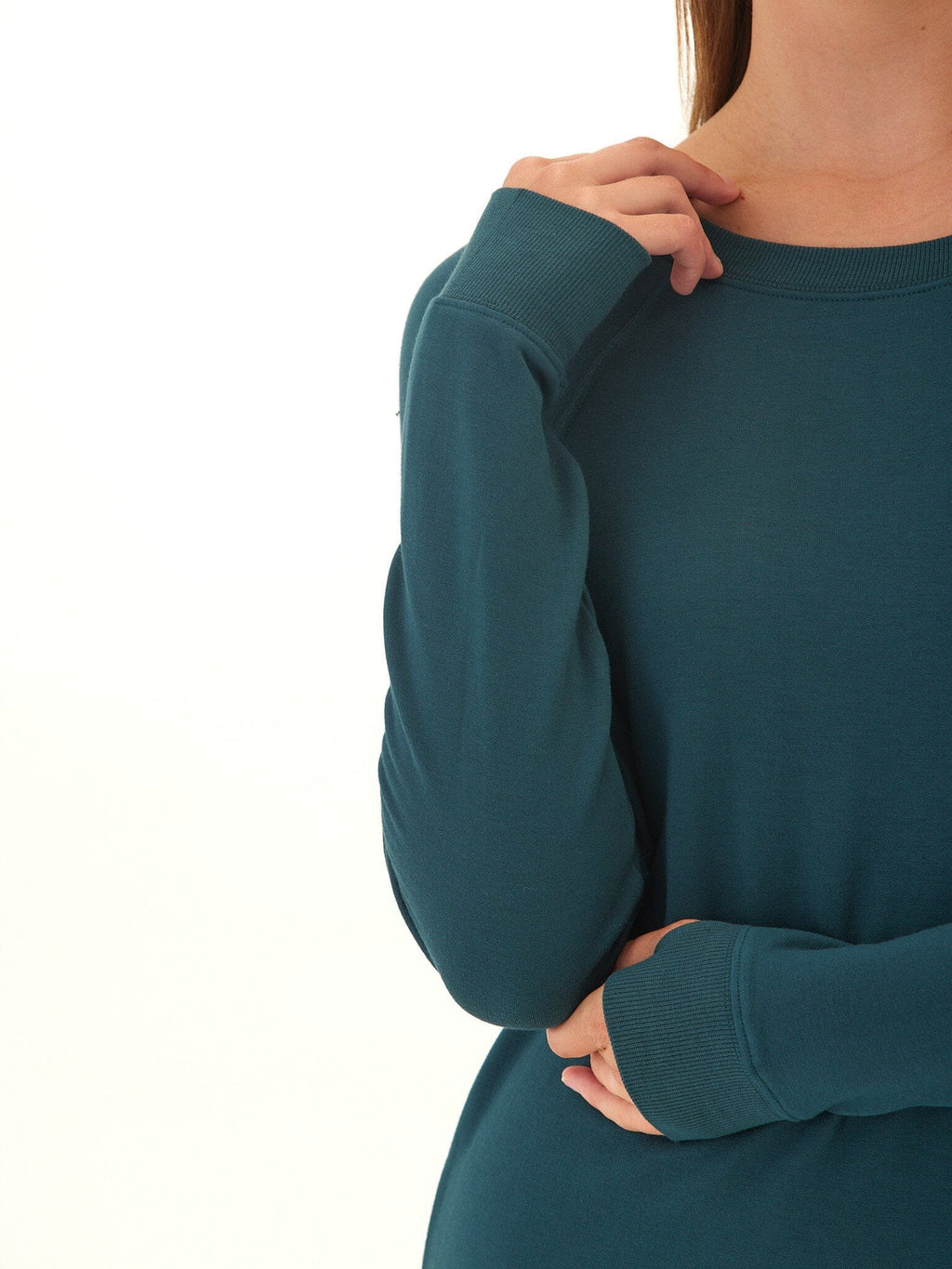 Priscilla Feather Fleece Raglan Sweatshirt in Deep Teal