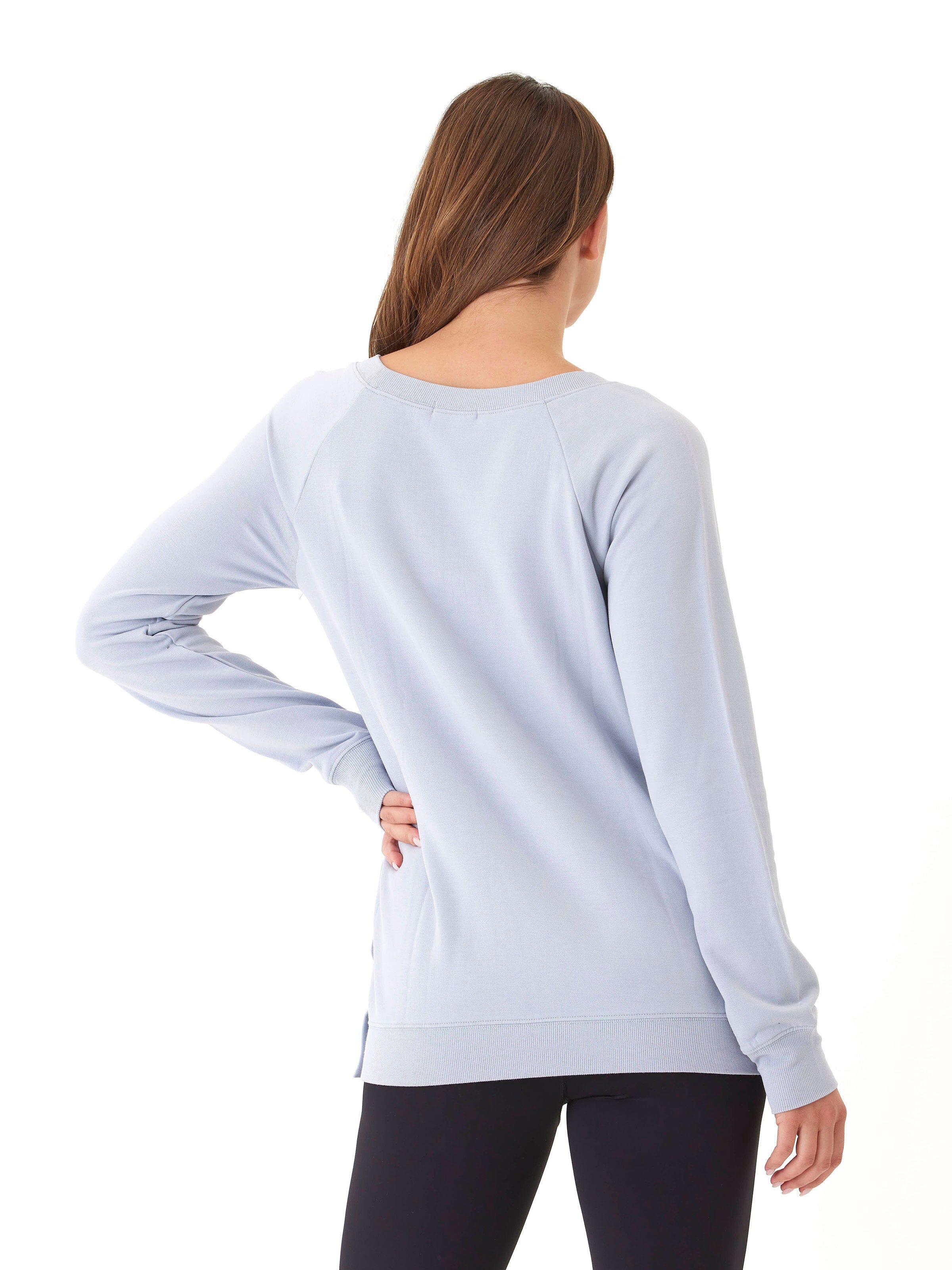 Roberta Feather Fleece Snap Button Tunic Sweatshirt in Light Blue