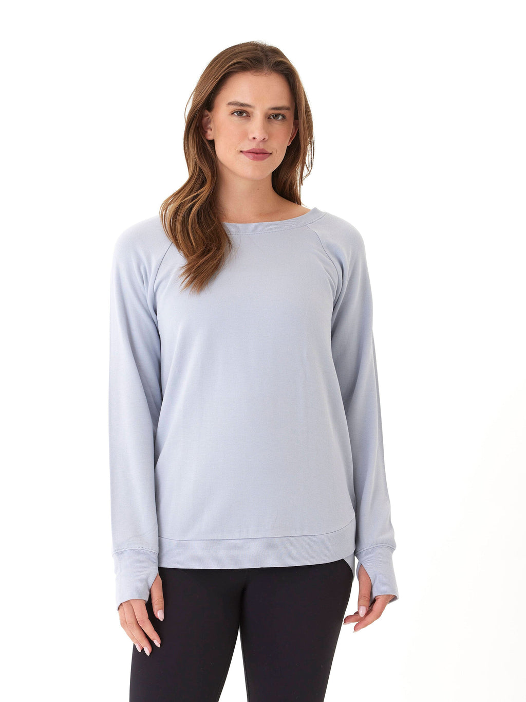 Roberta Feather Fleece Snap Button Tunic Sweatshirt in Light Blue