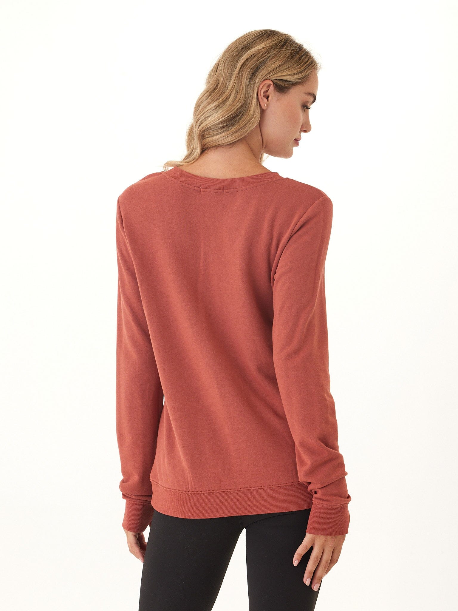 Edwina Feather Fleece V-Neck Sweatshirt in Rust & Terracotta
