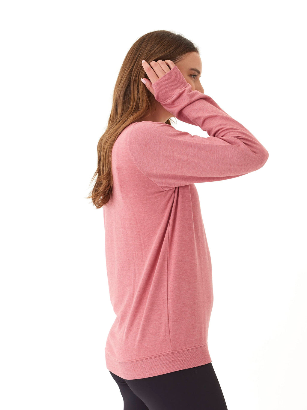 Edwina Feather Fleece V-Neck Sweatshirt with Thumbholes