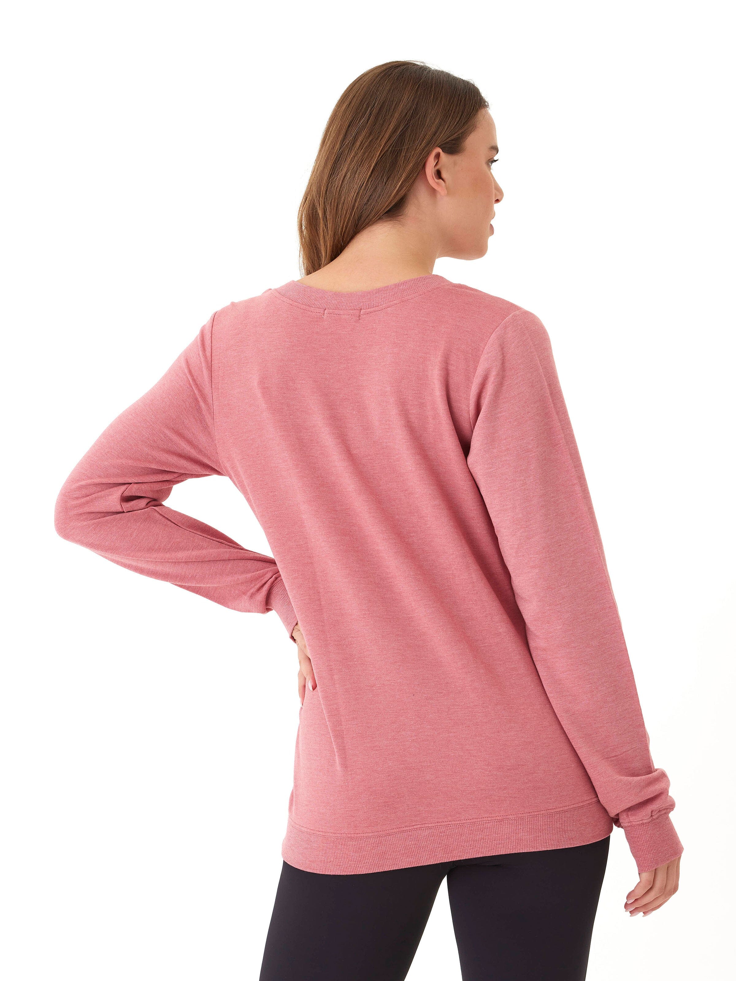 Edwina Feather Fleece V-Neck Sweatshirt with Thumbholes