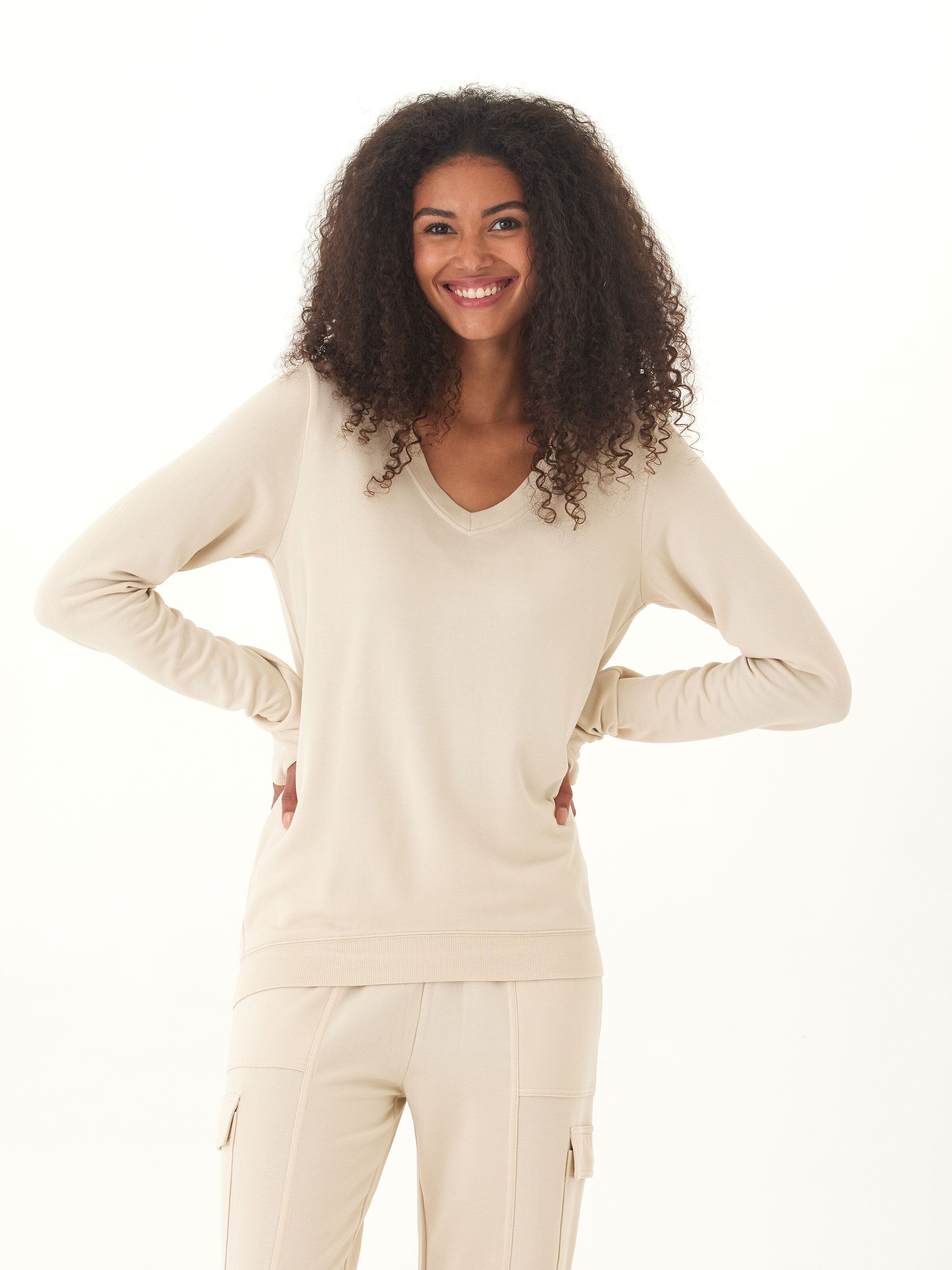 Edwina Feather Fleece V-Neck Sweatshirt for Women